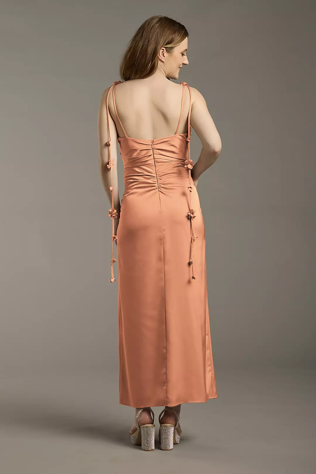 Matte Satin Floral Strap Midi Dress - Image 18