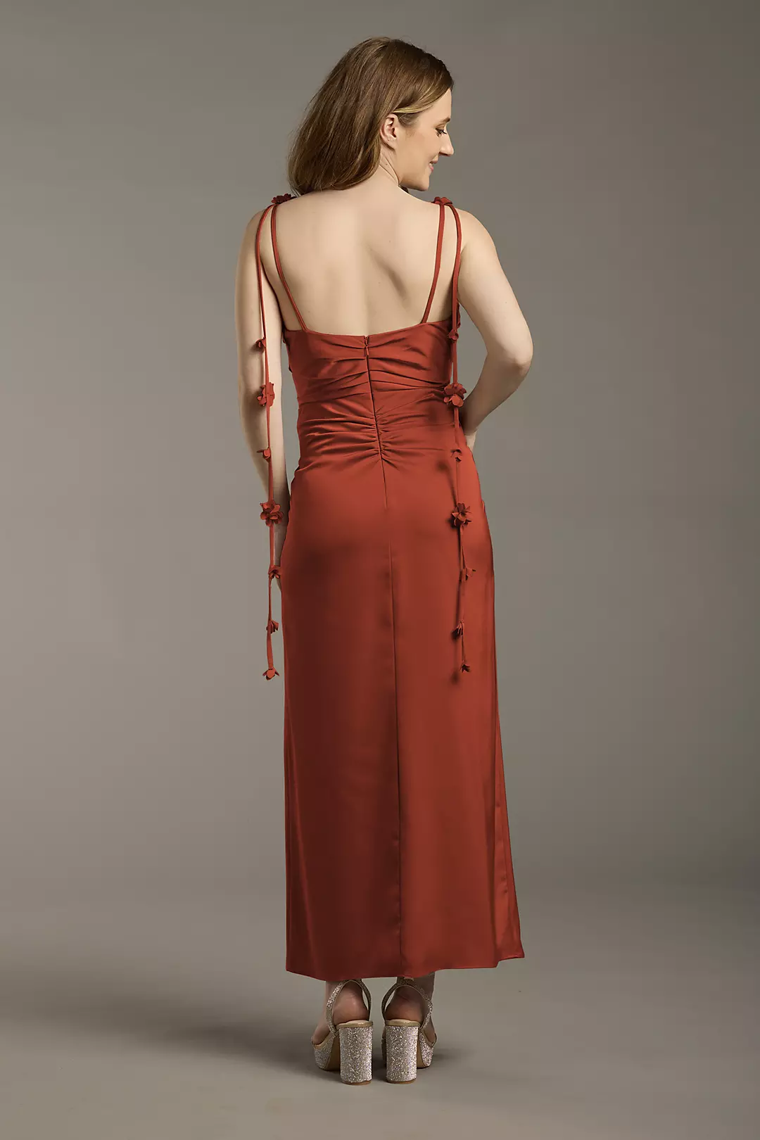 Matte Satin Floral Strap Midi Dress - Image 19