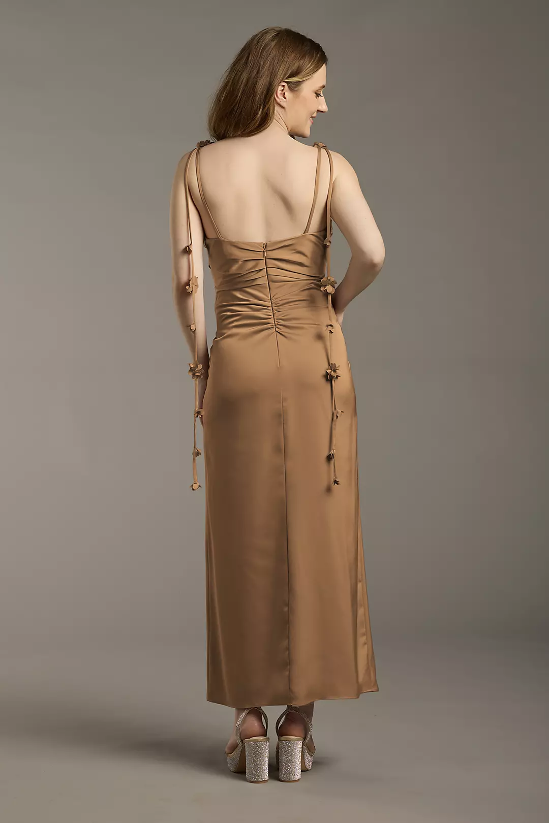 Matte Satin Floral Strap Midi Dress - Image 20