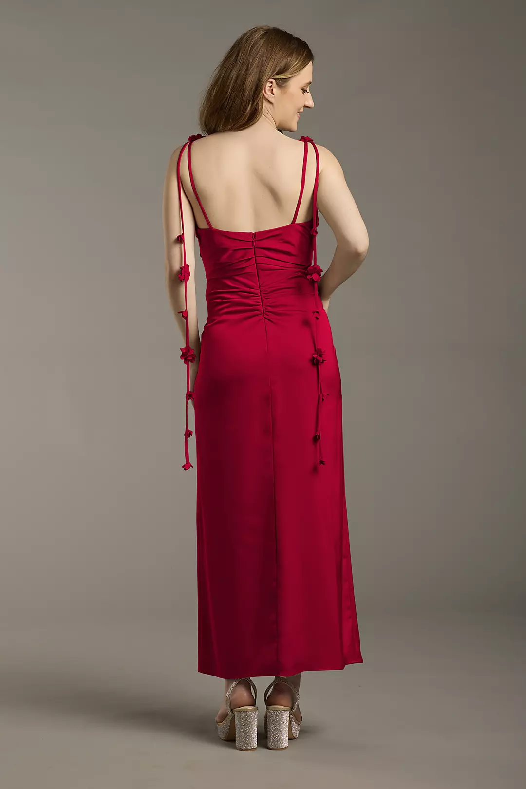 Matte Satin Floral Strap Midi Dress - Image 21