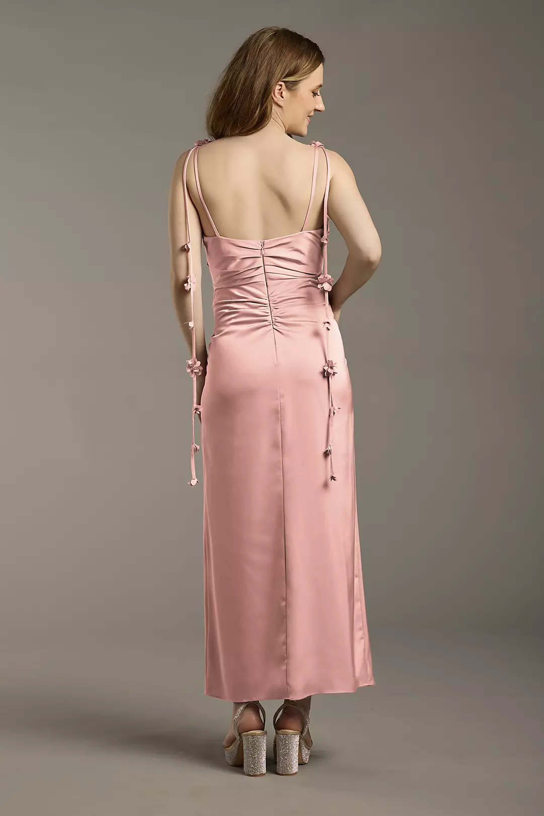 Matte Satin Floral Strap Midi Dress - Image 25