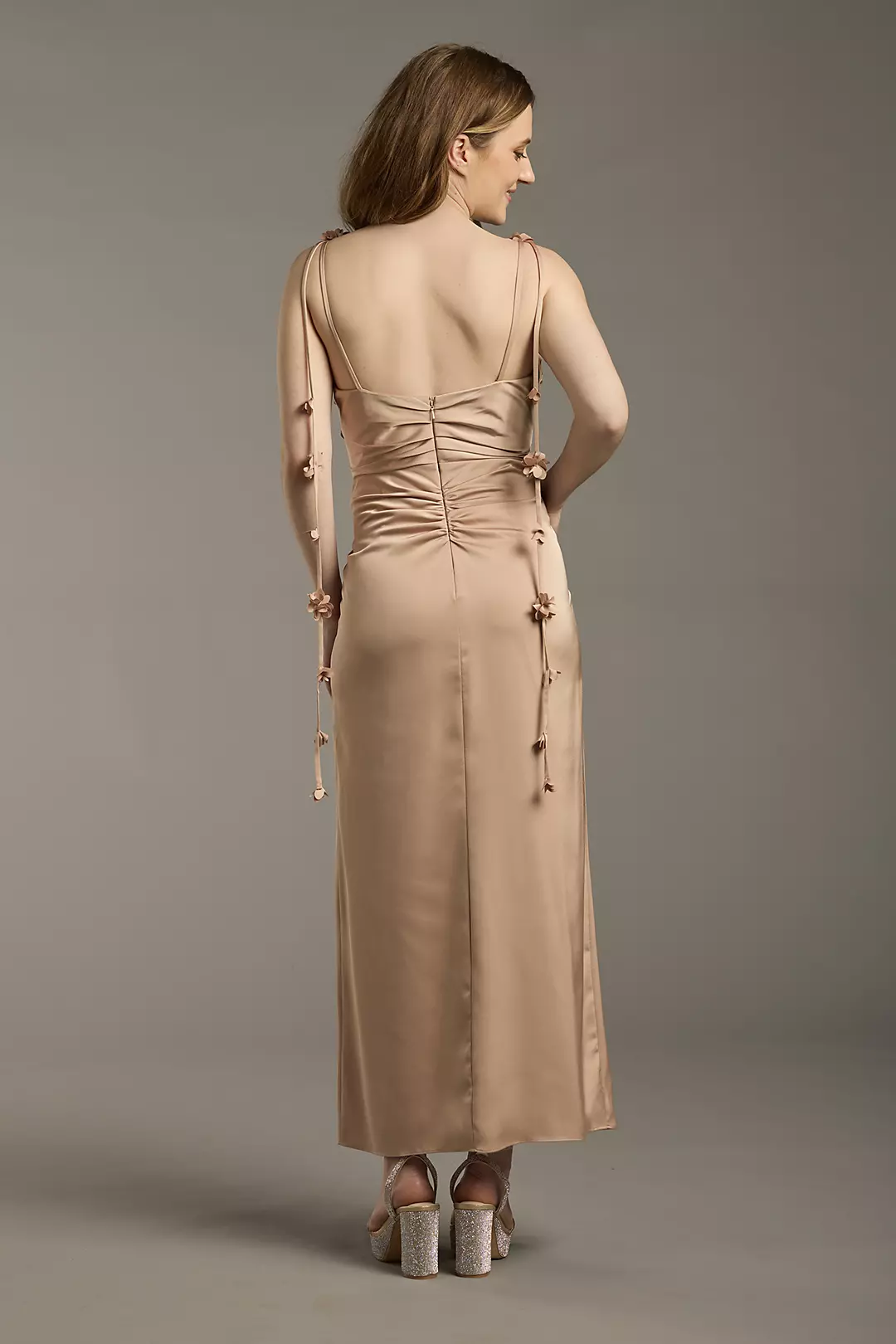 Matte Satin Floral Strap Midi Dress - Image 26