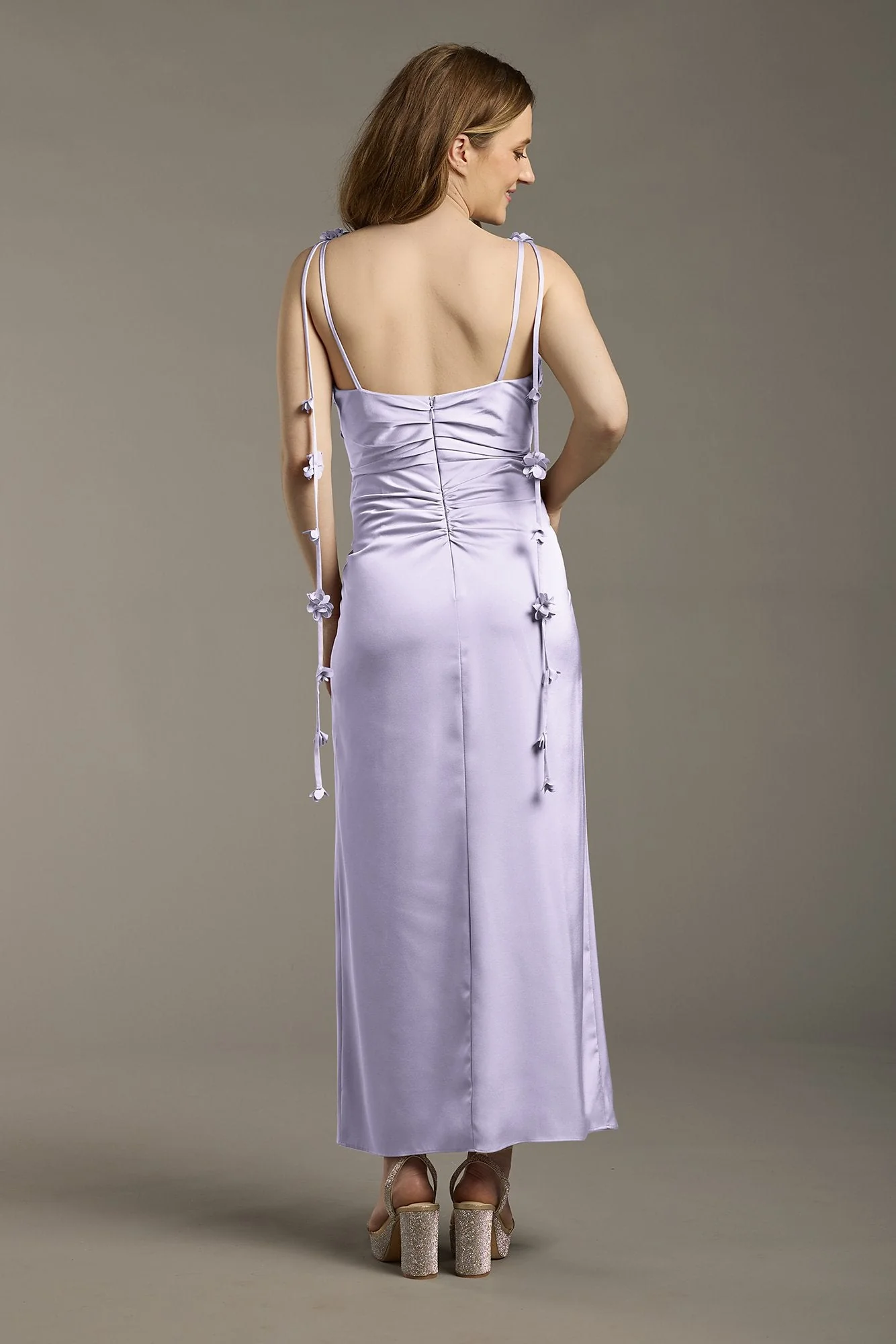 Matte Satin Floral Strap Midi Dress - Image 28