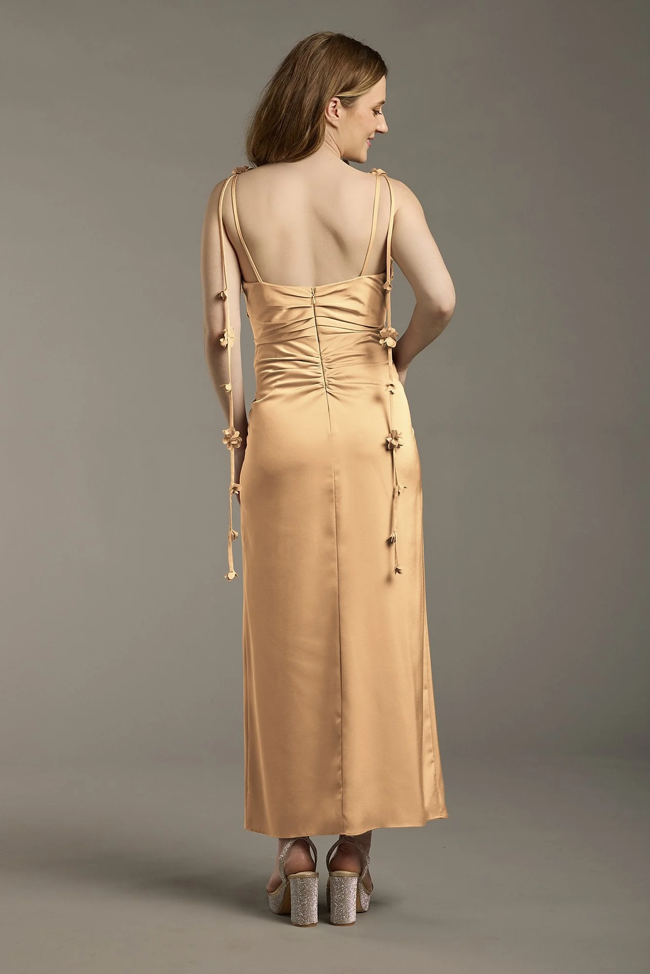 Matte Satin Floral Strap Midi Dress - Image 29