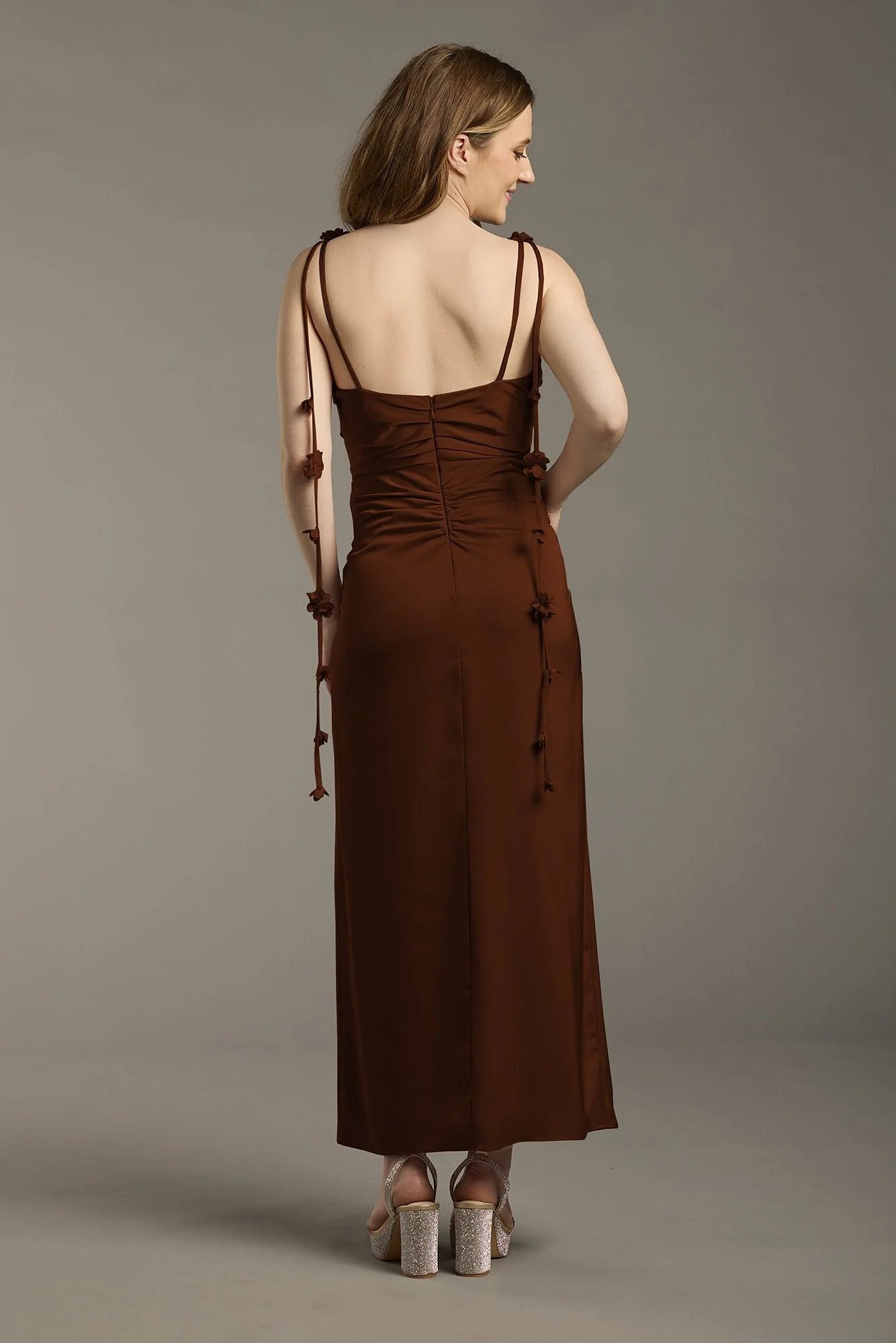Matte Satin Floral Strap Midi Dress - Image 30
