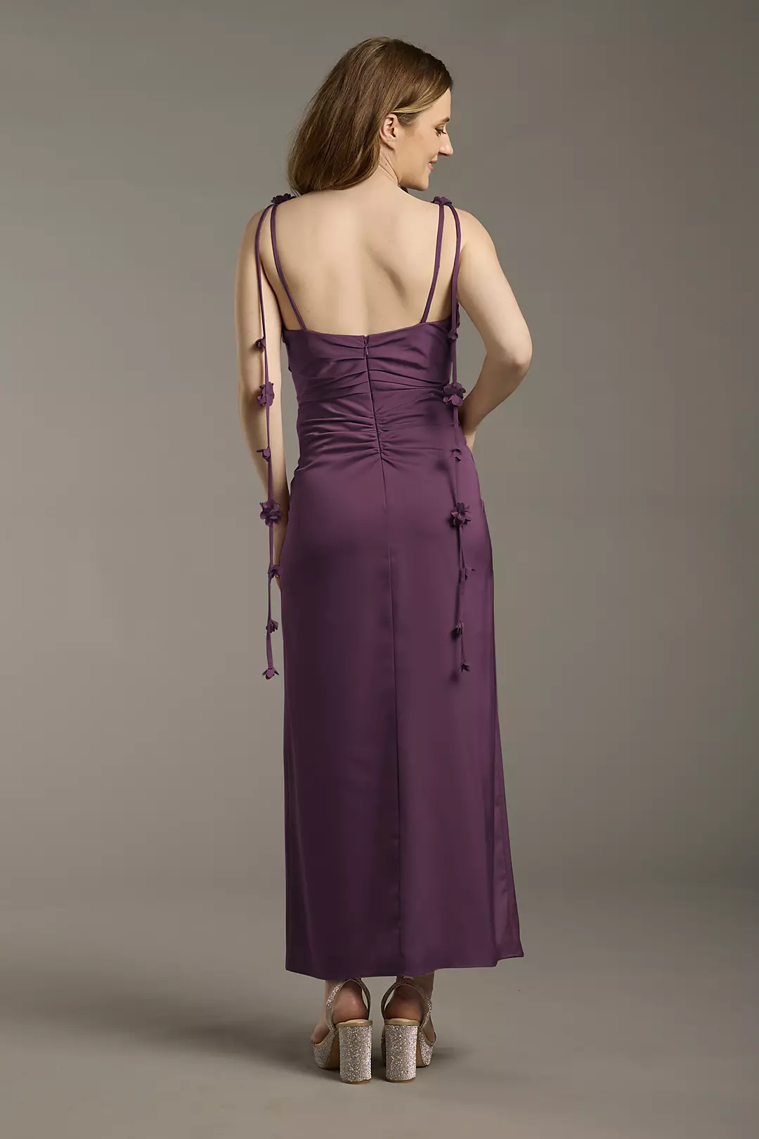 Matte Satin Floral Strap Midi Dress - Image 32