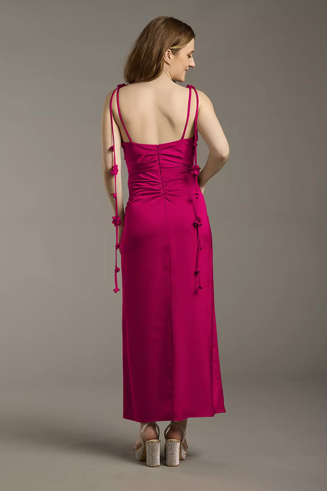 Matte Satin Floral Strap Midi Dress - Image 33