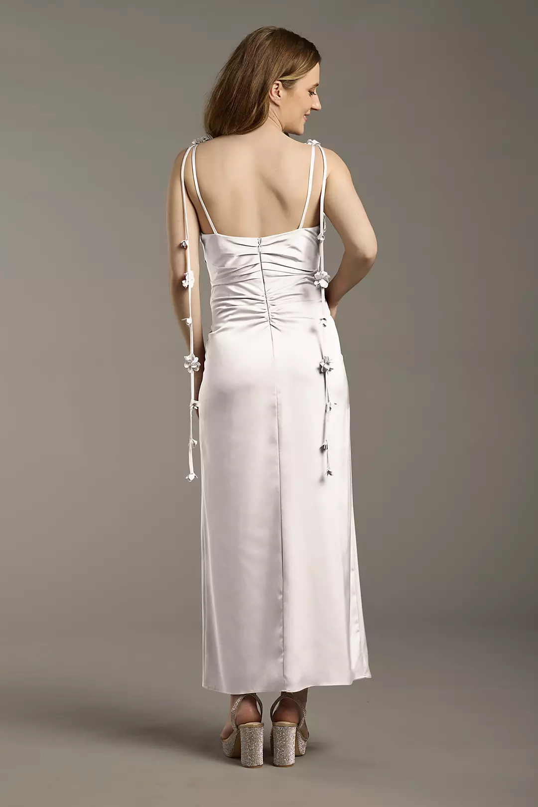 Matte Satin Floral Strap Midi Dress - Image 34