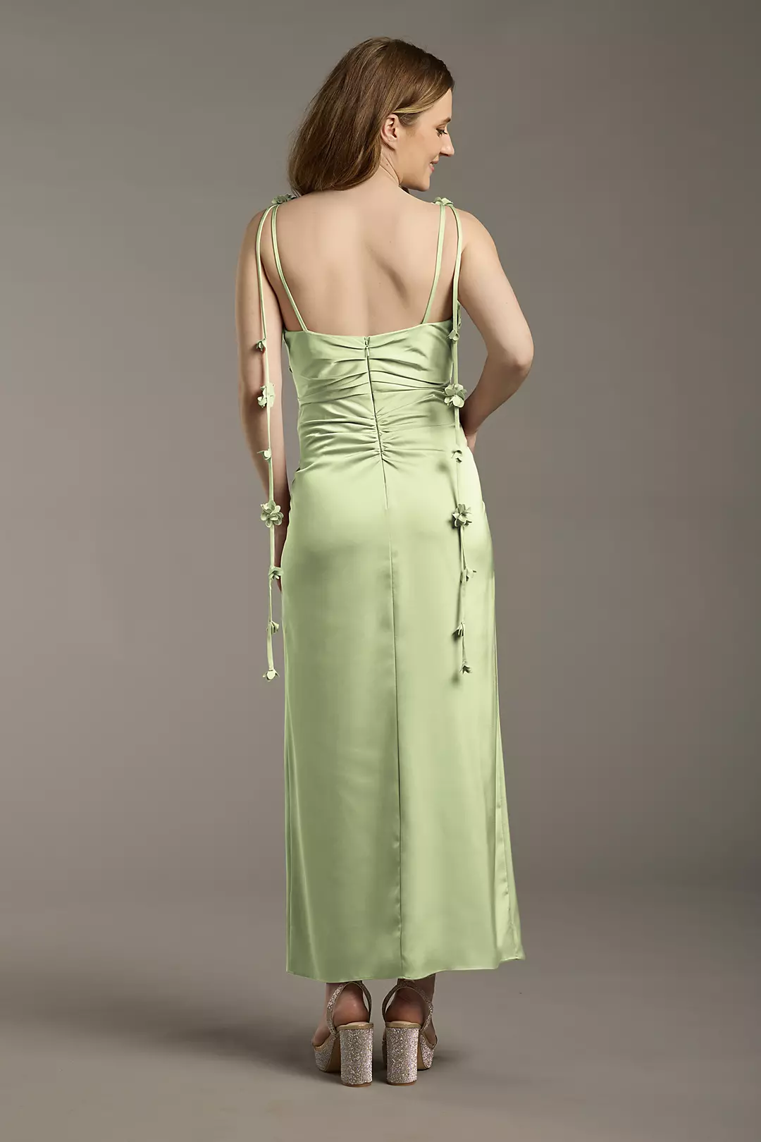 Matte Satin Floral Strap Midi Dress - Image 35