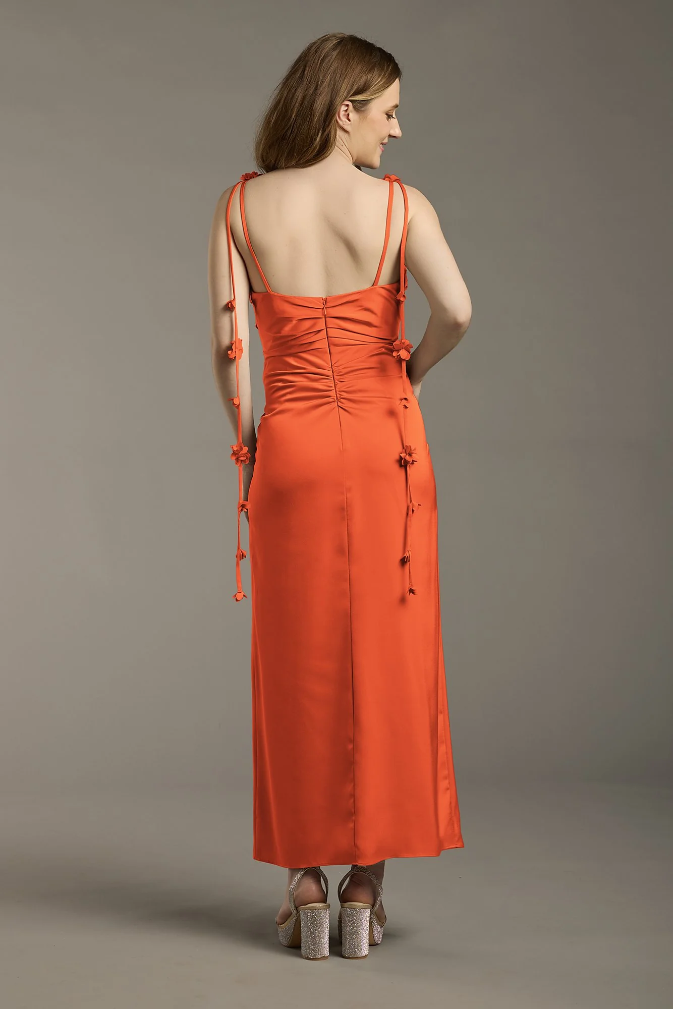 Matte Satin Floral Strap Midi Dress - Image 6