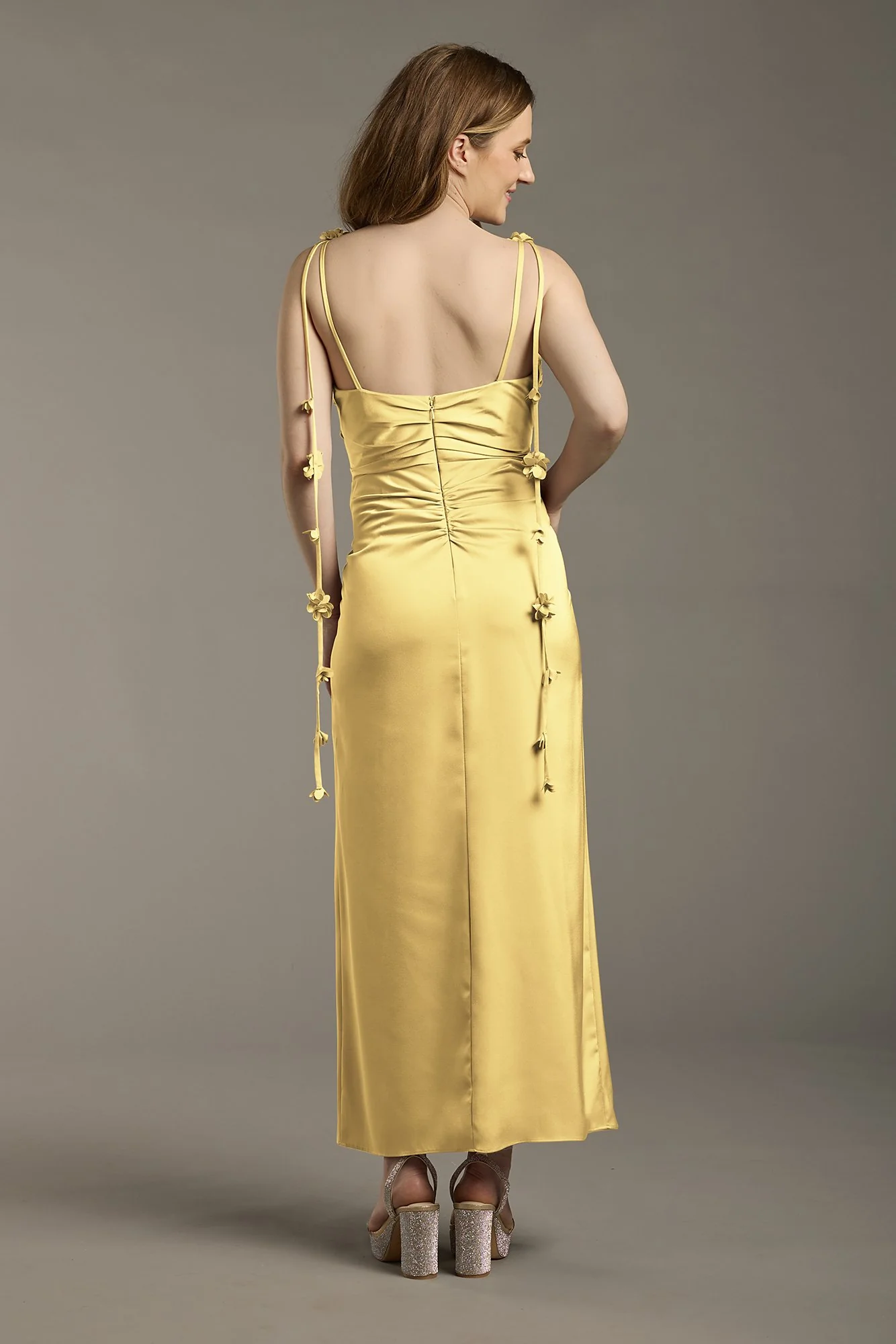 Matte Satin Floral Strap Midi Dress - Image 7