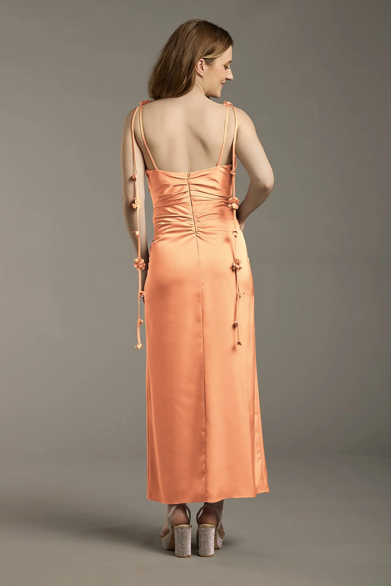 Matte Satin Floral Strap Midi Dress - Image 9