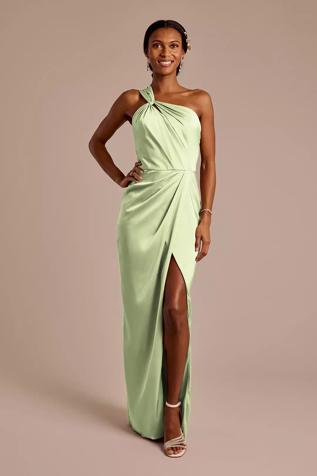 Matte Satin Knotted One-Shoulder Sheath Dress - Image 54