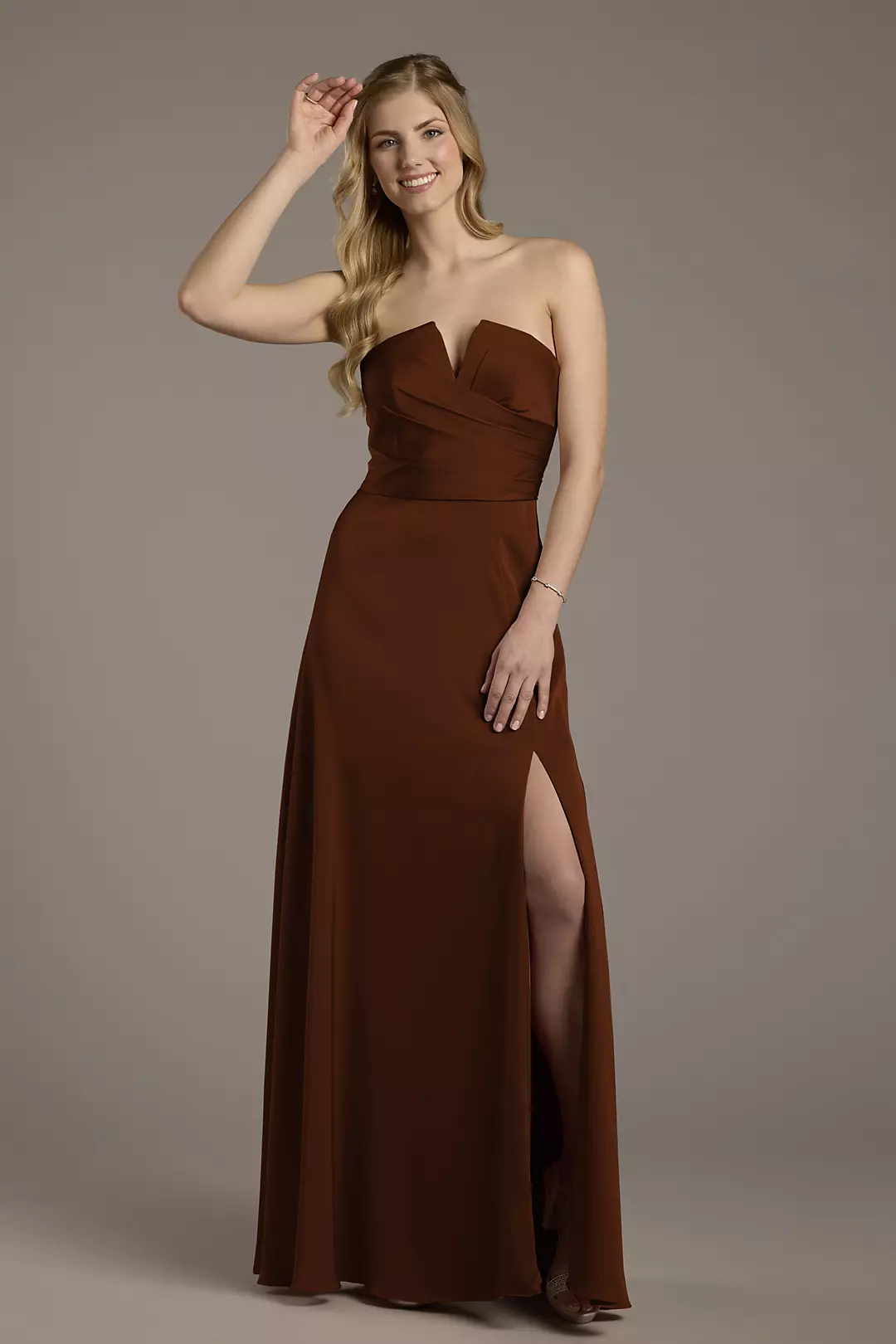 Matte Satin Notch Neckline A-Line Dress - Image 44