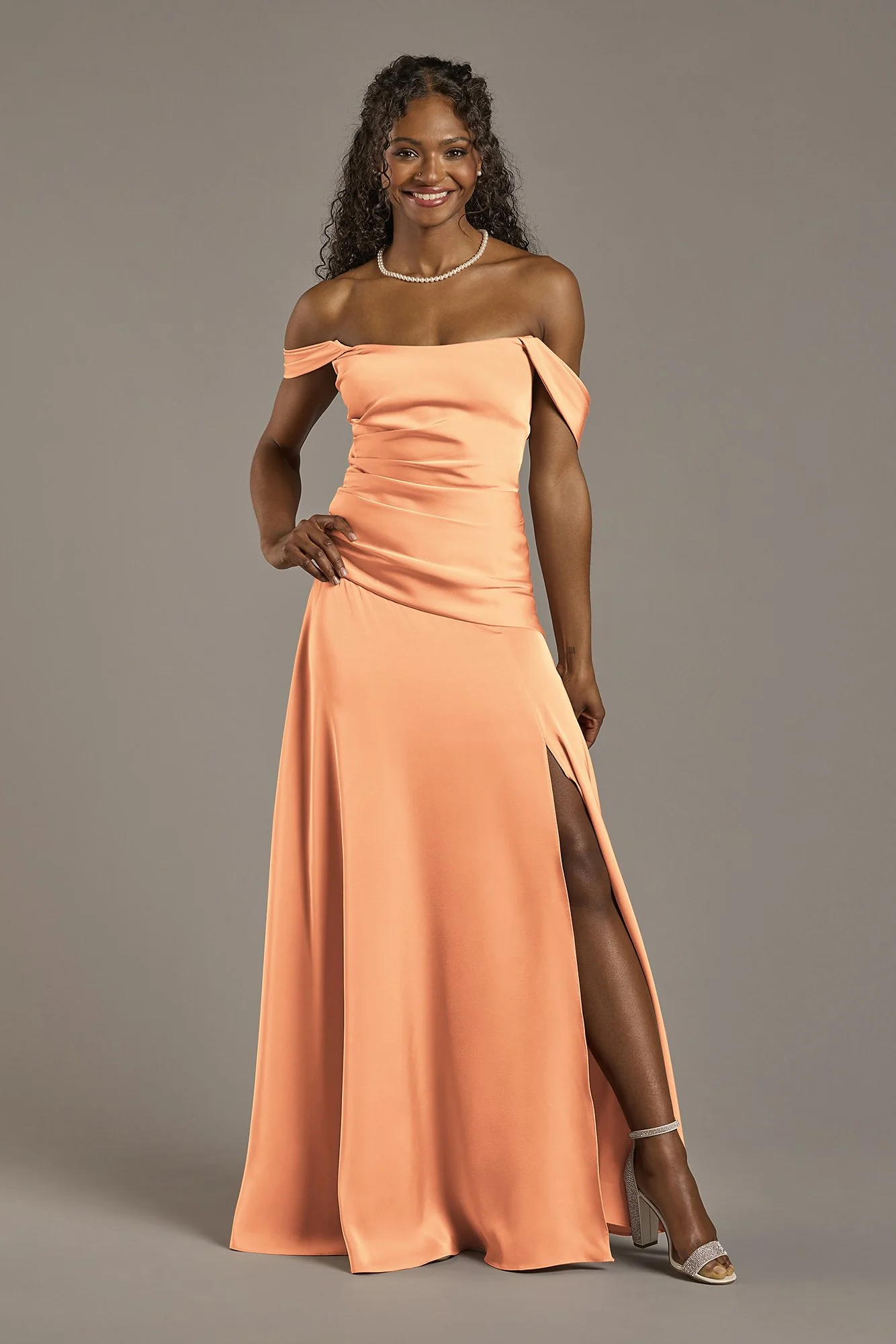 Matte Satin Off-the-Shoulder Drop Waist Dress - Image 10