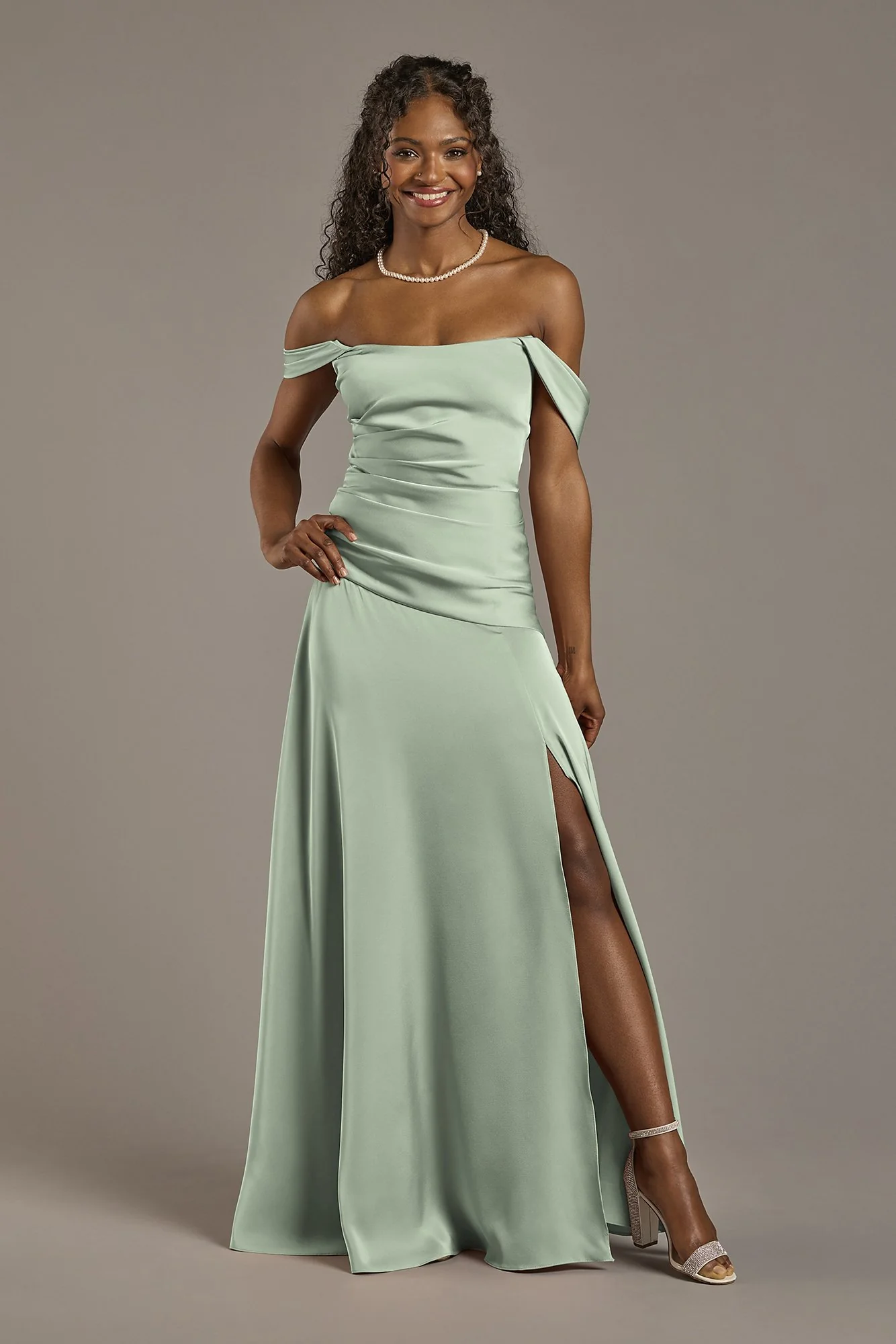 Matte Satin Off-the-Shoulder Drop Waist Dress - Image 12