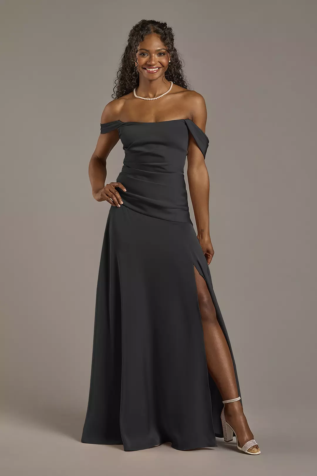 Matte Satin Off-the-Shoulder Drop Waist Dress - Image 25