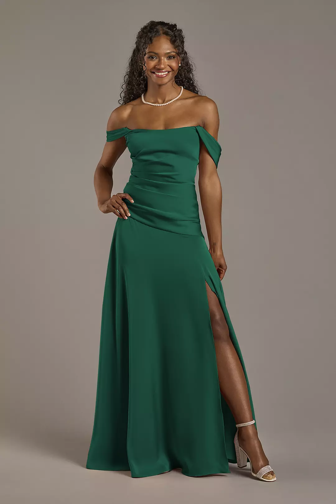 Matte Satin Off-the-Shoulder Drop Waist Dress - Image 26