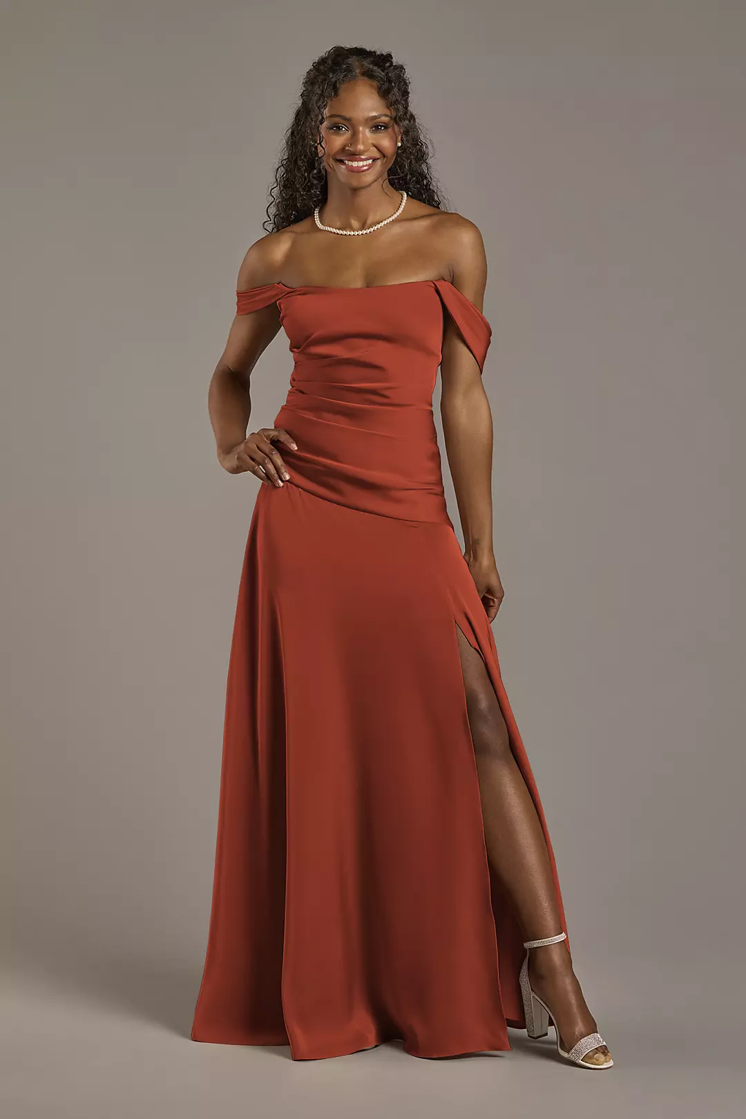 Matte Satin Off-the-Shoulder Drop Waist Dress - Image 30