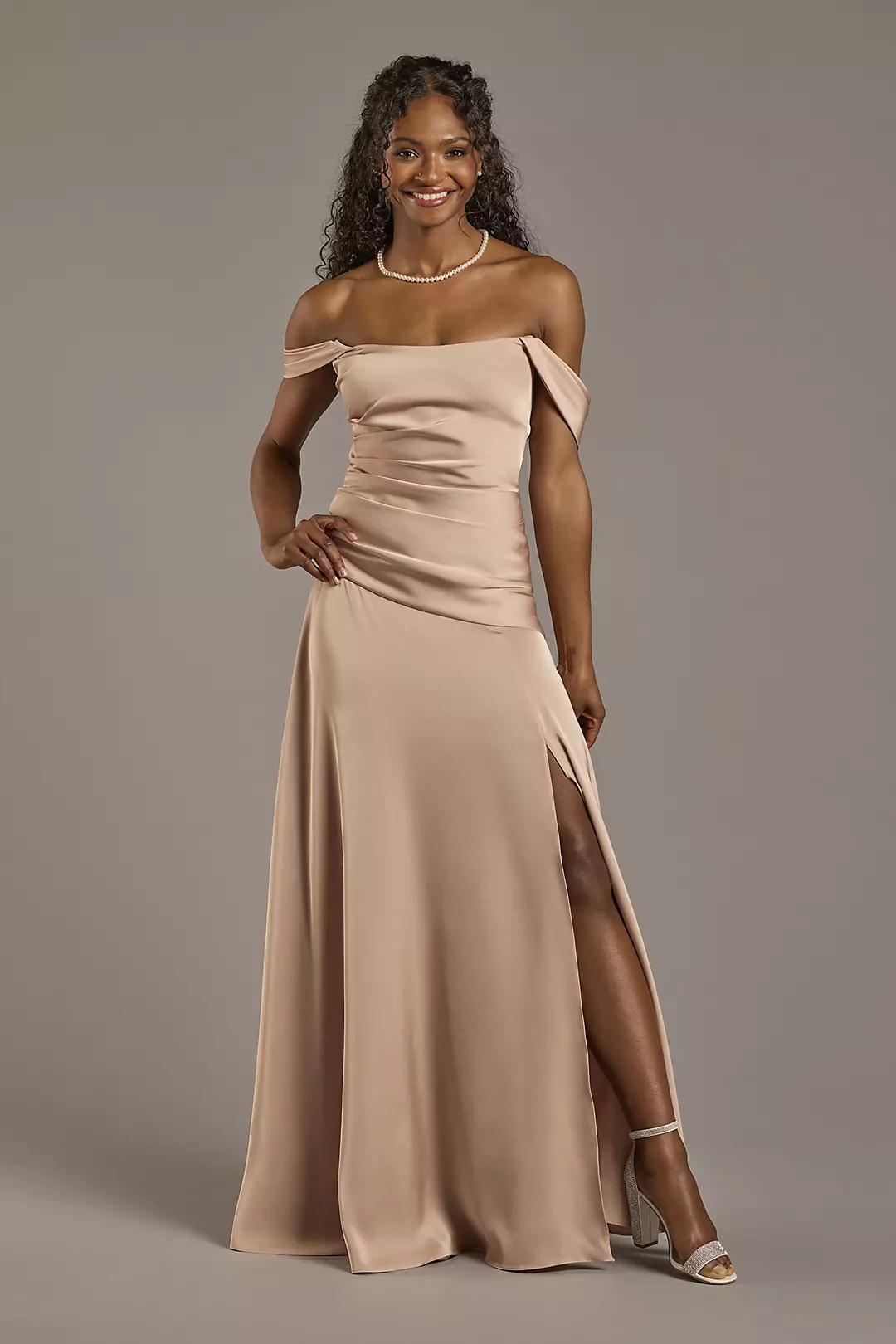 Matte Satin Off-the-Shoulder Drop Waist Dress - Image 31