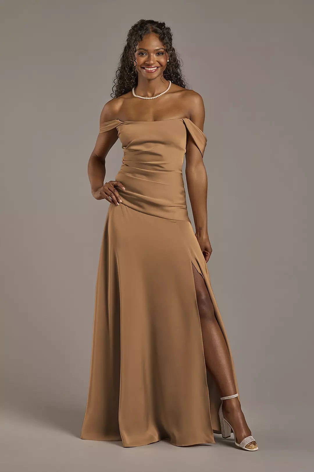 Matte Satin Off-the-Shoulder Drop Waist Dress - Image 33