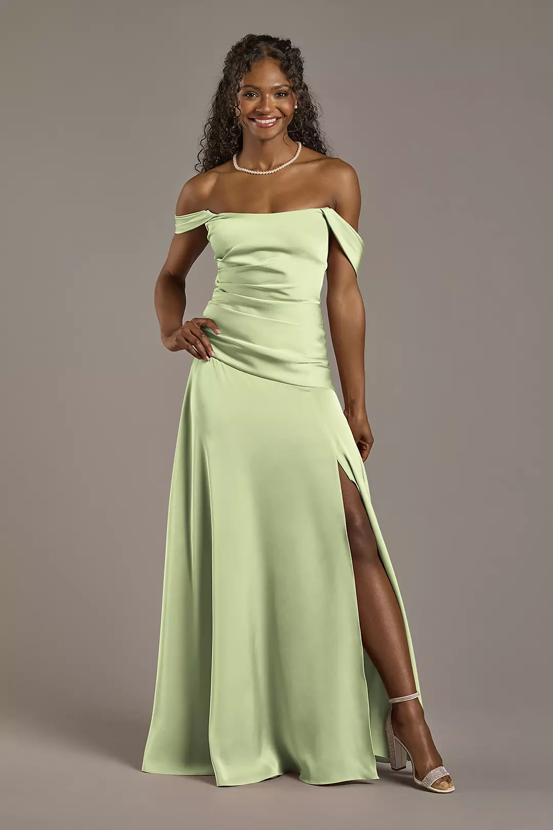 Matte Satin Off-the-Shoulder Drop Waist Dress - Image 36