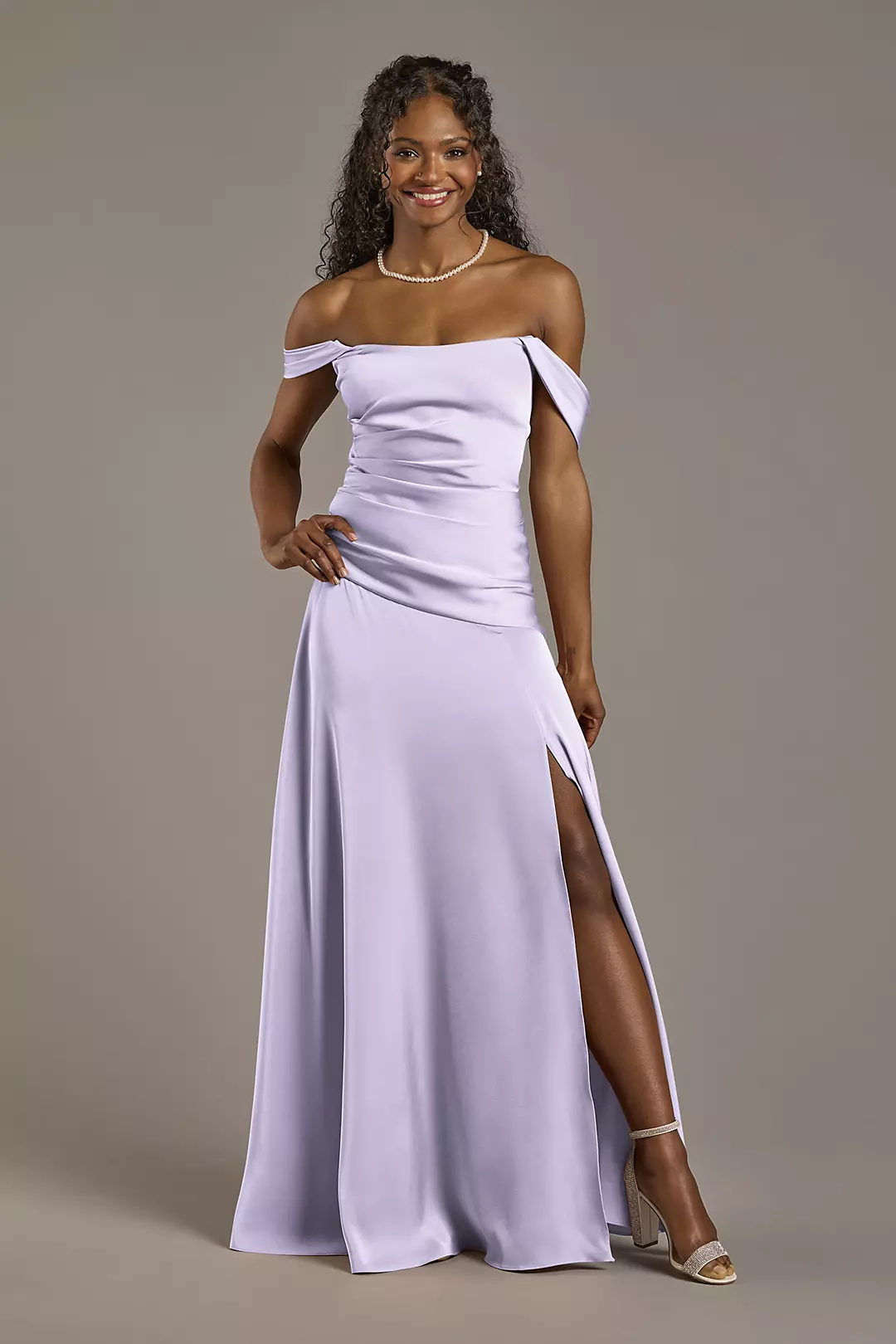 Matte Satin Off-the-Shoulder Drop Waist Dress - Image 37