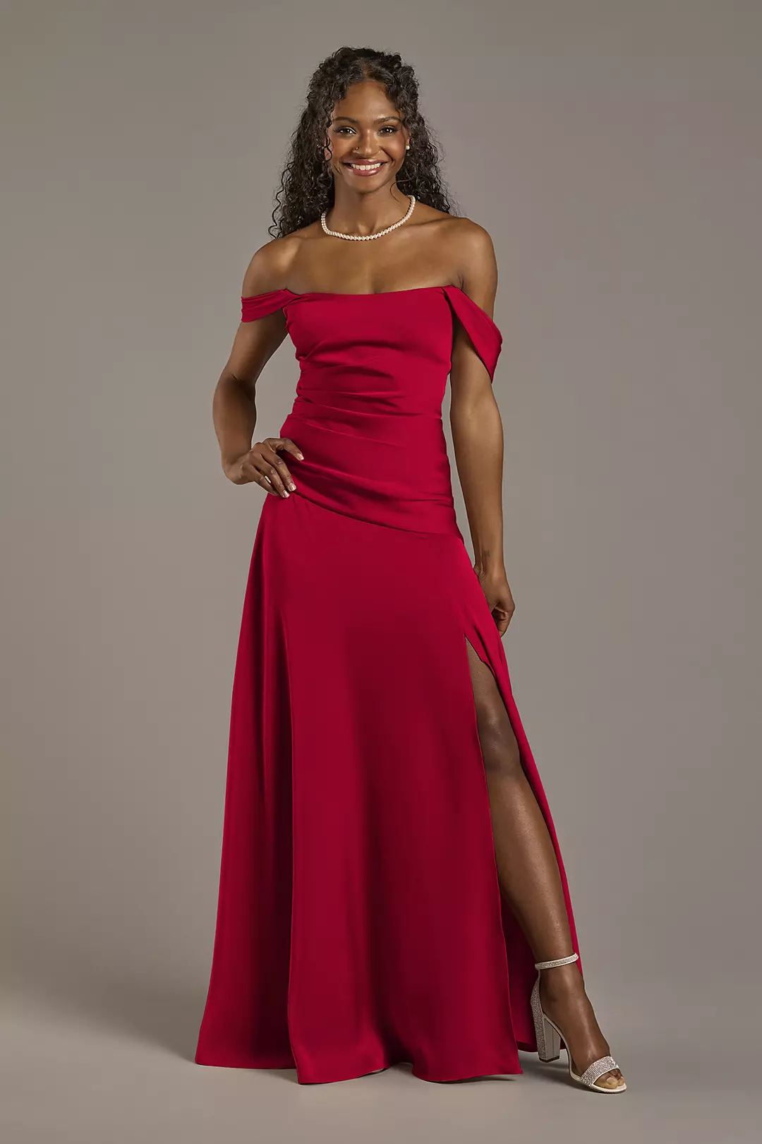 Matte Satin Off-the-Shoulder Drop Waist Dress - Image 40