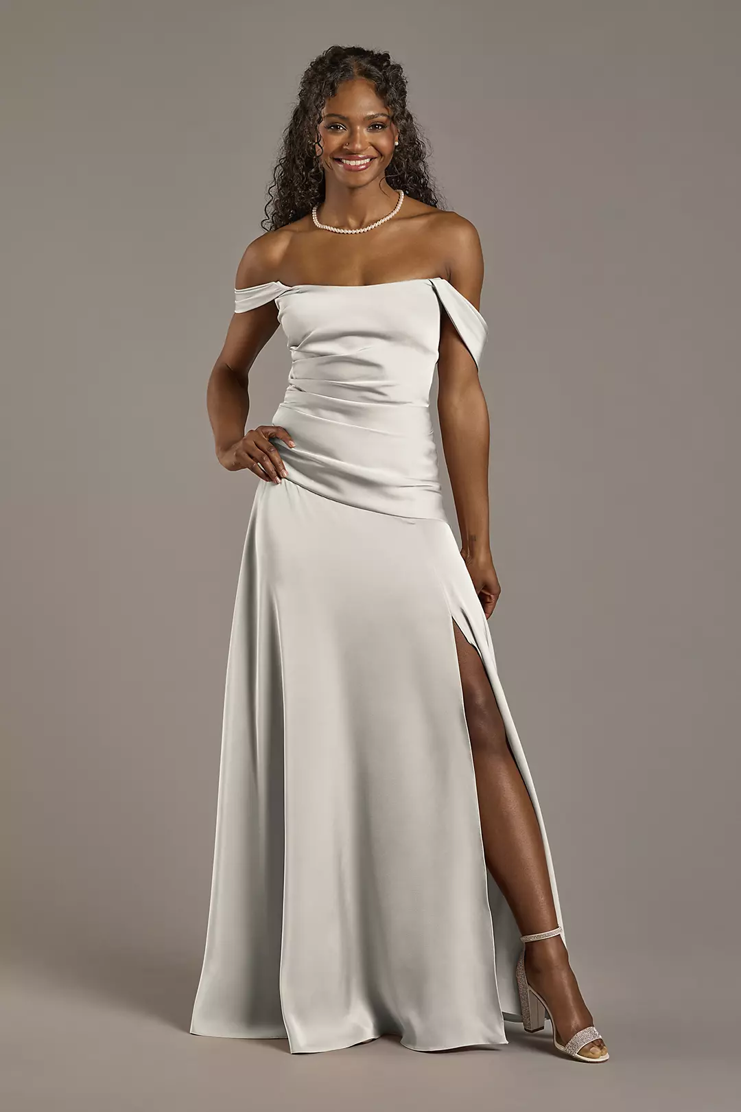 Matte Satin Off-the-Shoulder Drop Waist Dress - Image 48