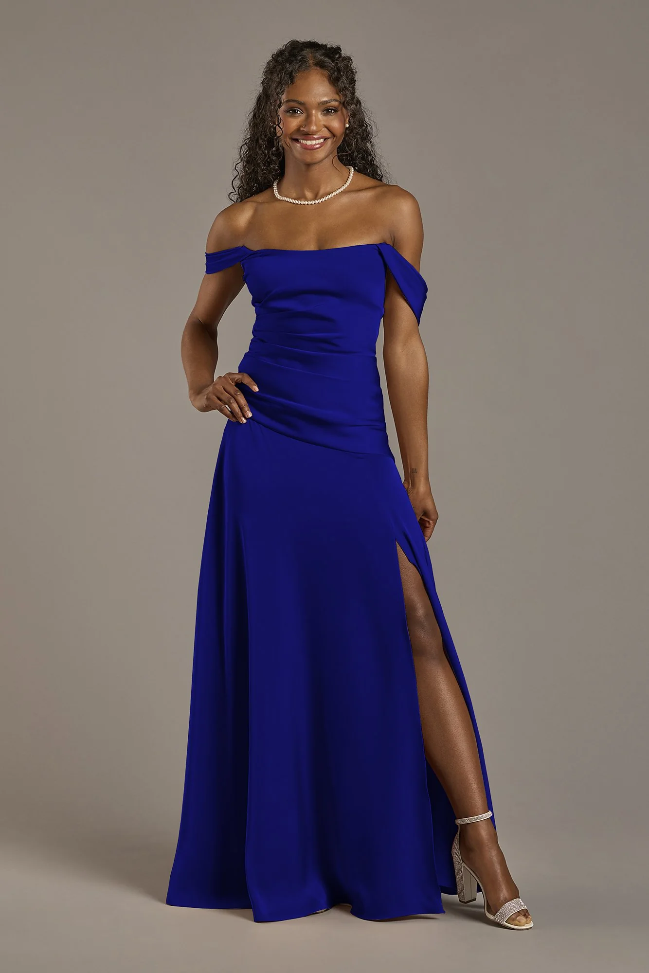 Matte Satin Off-the-Shoulder Drop Waist Dress - Image 5