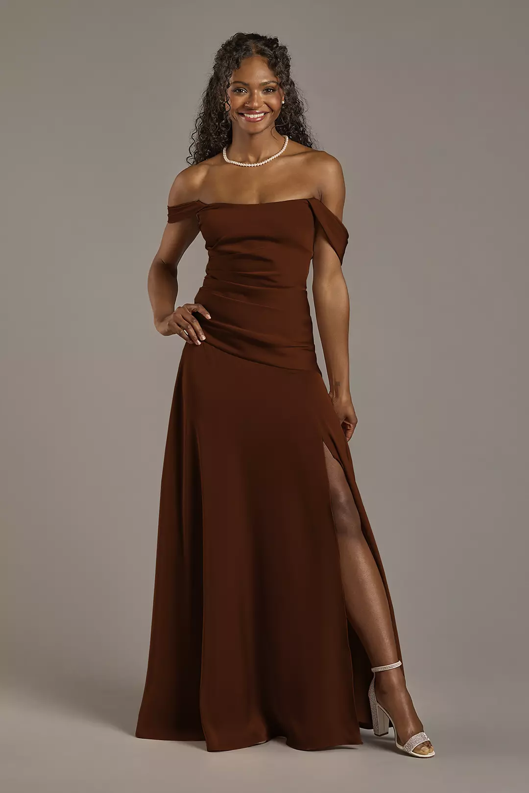 Matte Satin Off-the-Shoulder Drop Waist Dress - Image 57