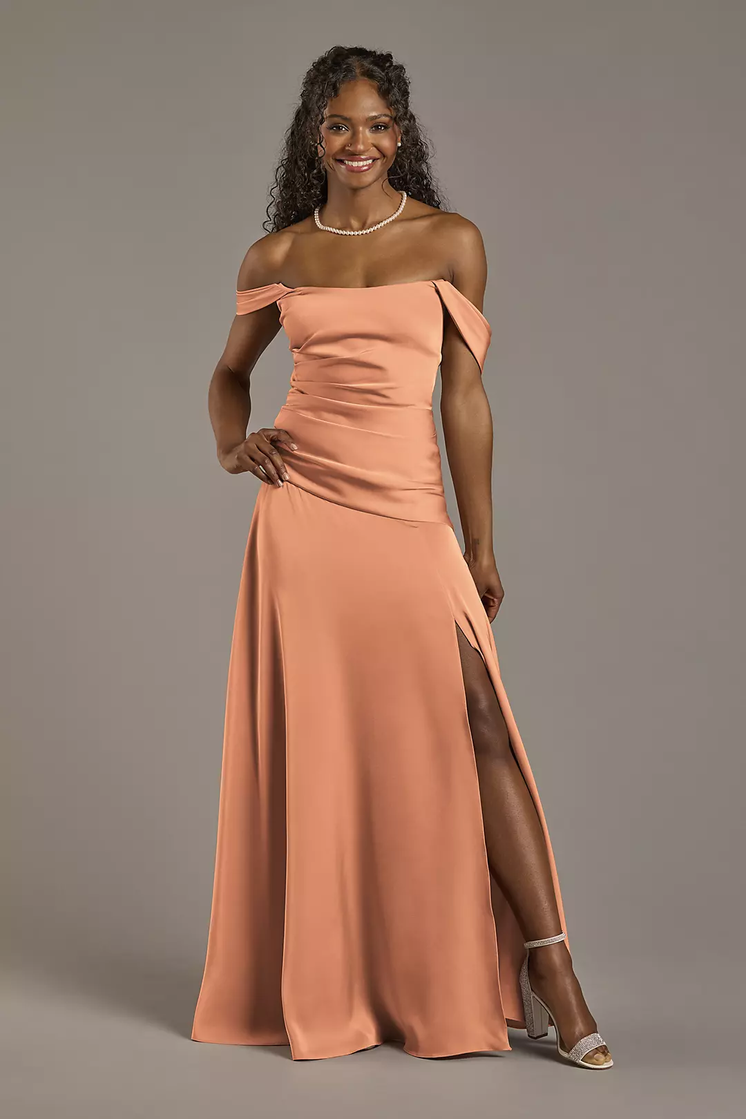 Matte Satin Off-the-Shoulder Drop Waist Dress - Image 58