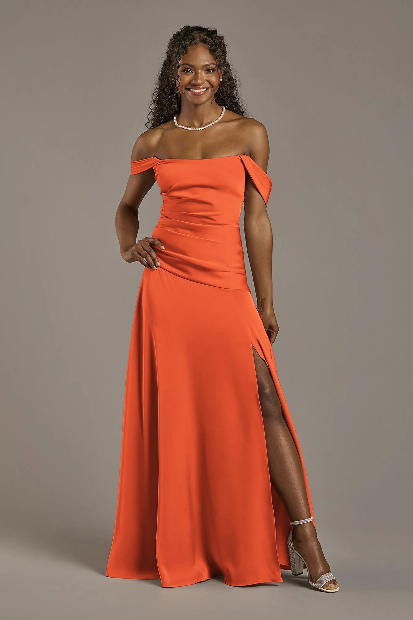 Matte Satin Off-the-Shoulder Drop Waist Dress - Image 6