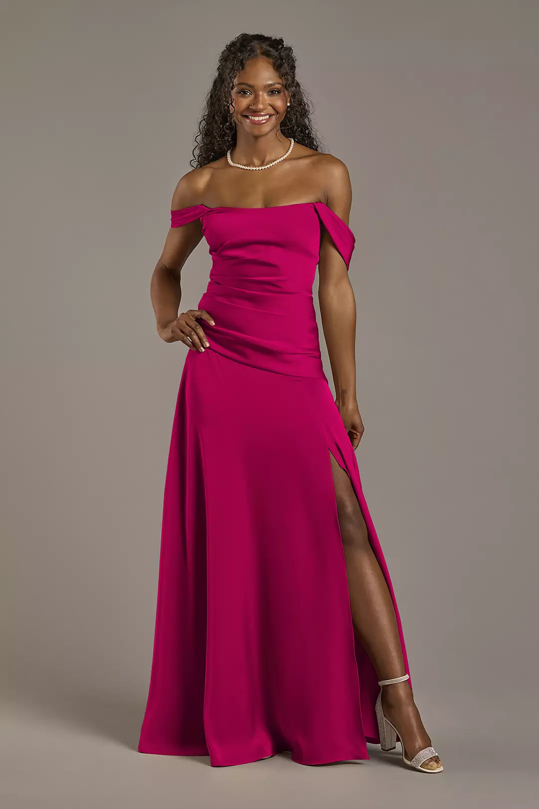 Matte Satin Off-the-Shoulder Drop Waist Dress - Image 62