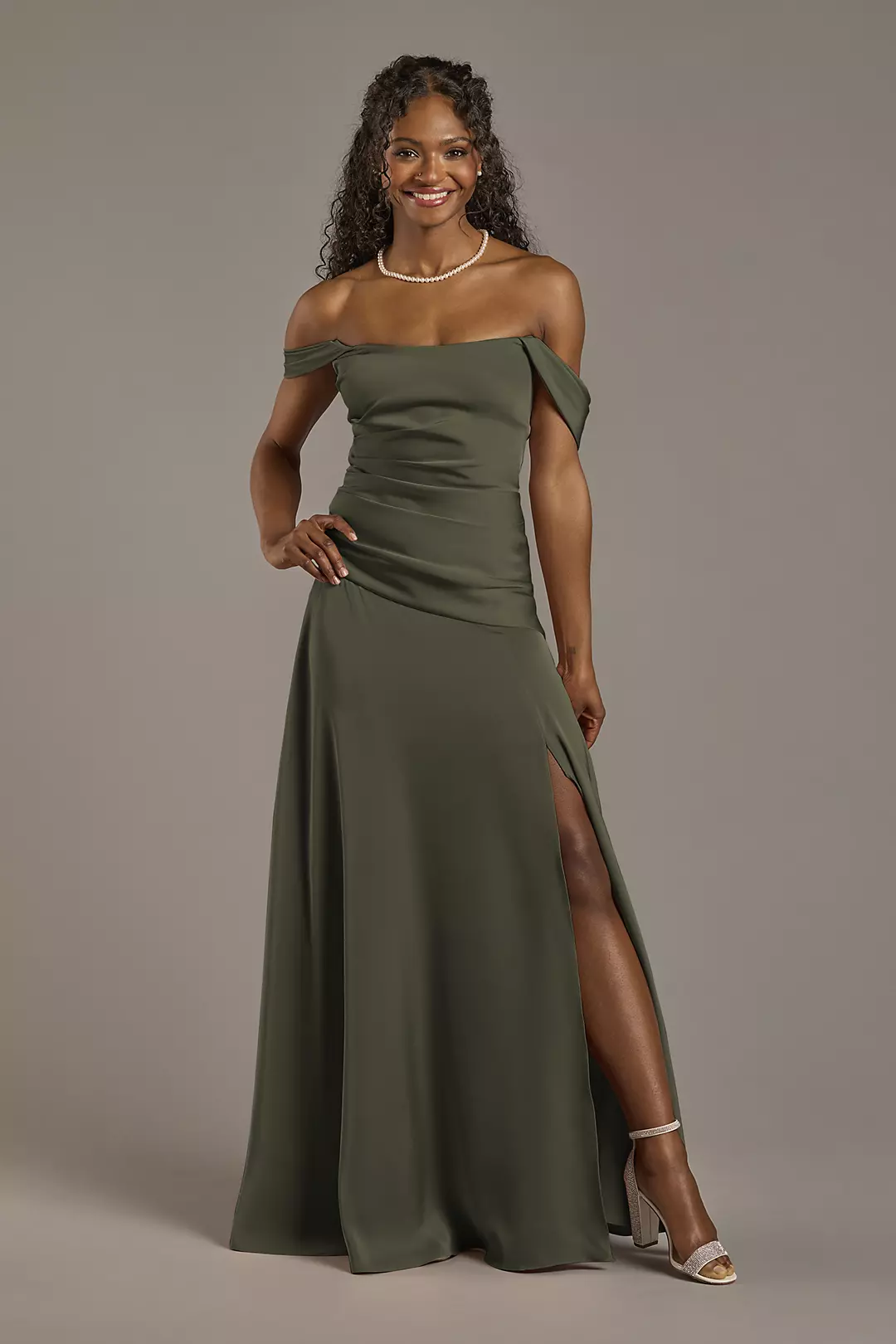 Matte Satin Off-the-Shoulder Drop Waist Dress - Image 65