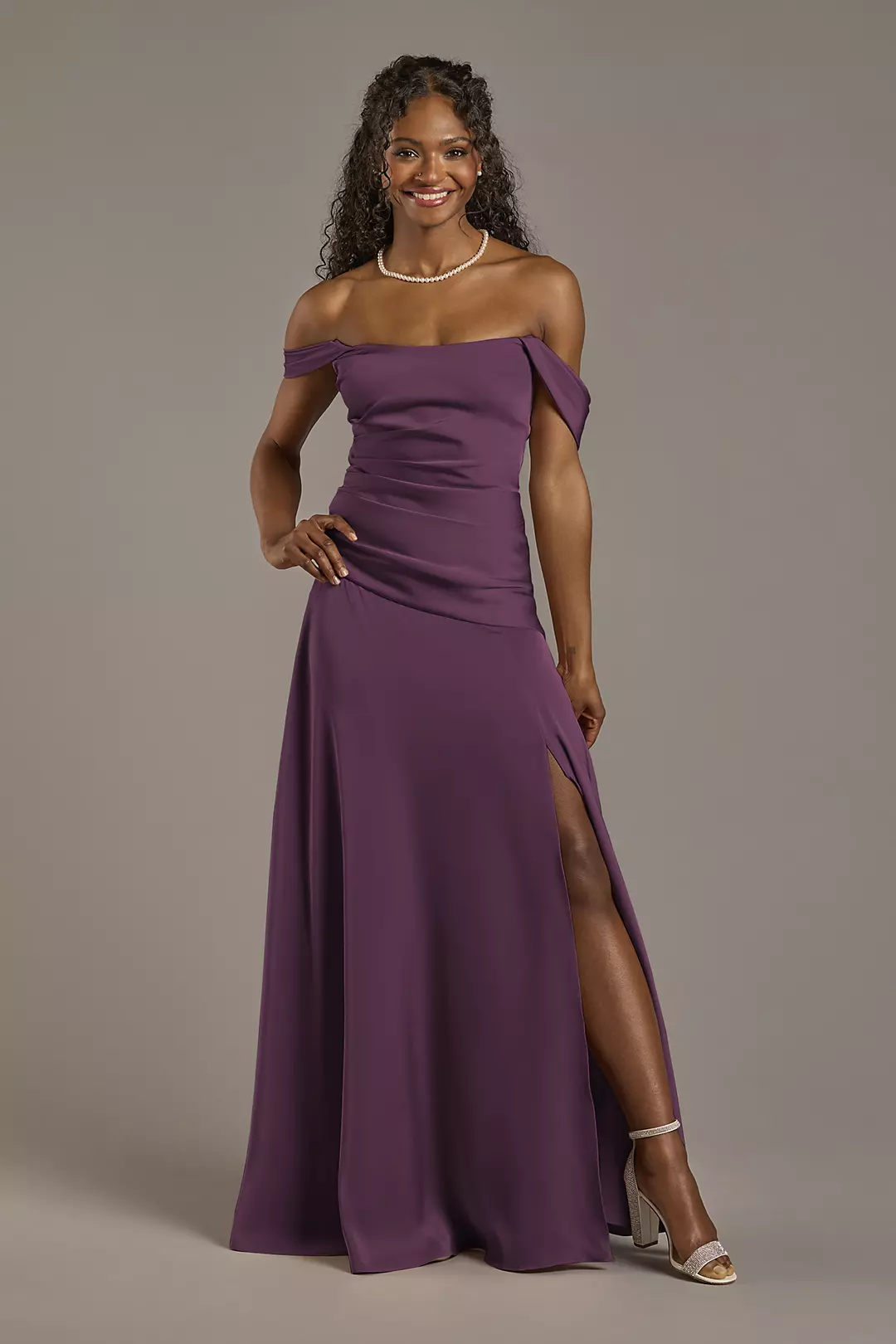 Matte Satin Off-the-Shoulder Drop Waist Dress - Image 66