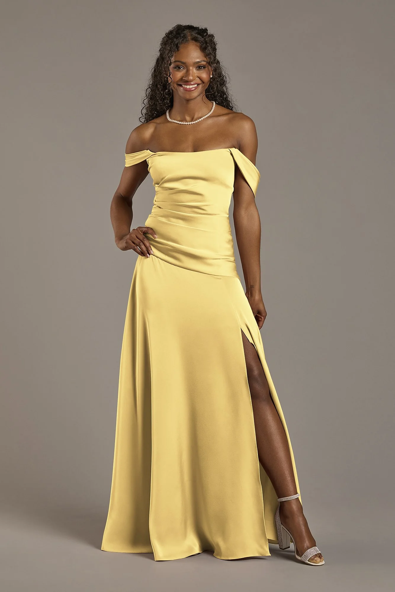 Matte Satin Off-the-Shoulder Drop Waist Dress - Image 7