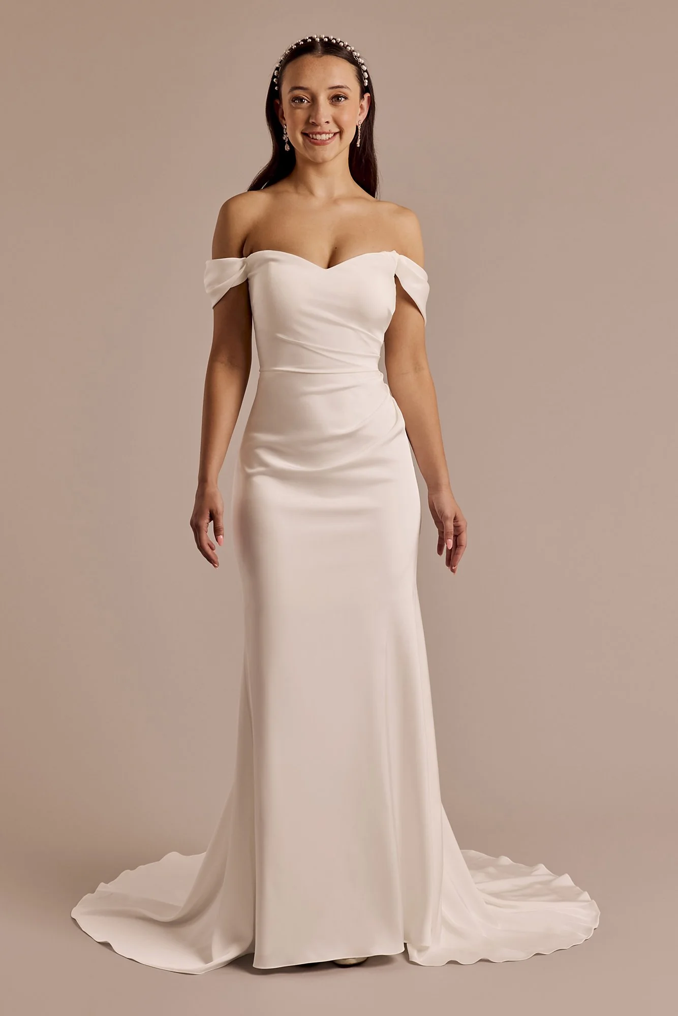 Matte Satin Off-the-Shoulder Mermaid Wedding Dress - Image 5
