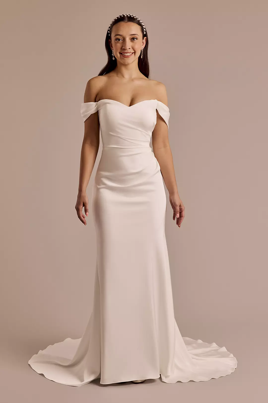 Matte Satin Off-the-Shoulder Mermaid Wedding Dress - Image 8
