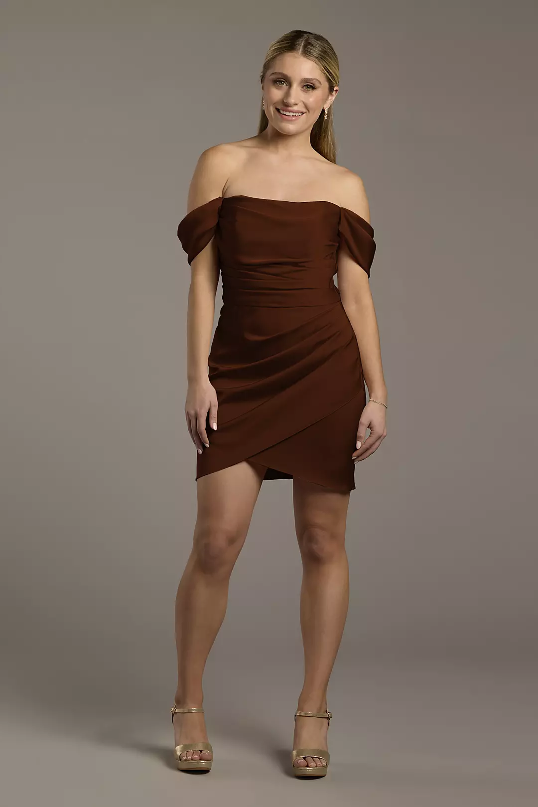 Matte Satin Off-the-Shoulder Mini Dress - Image 35