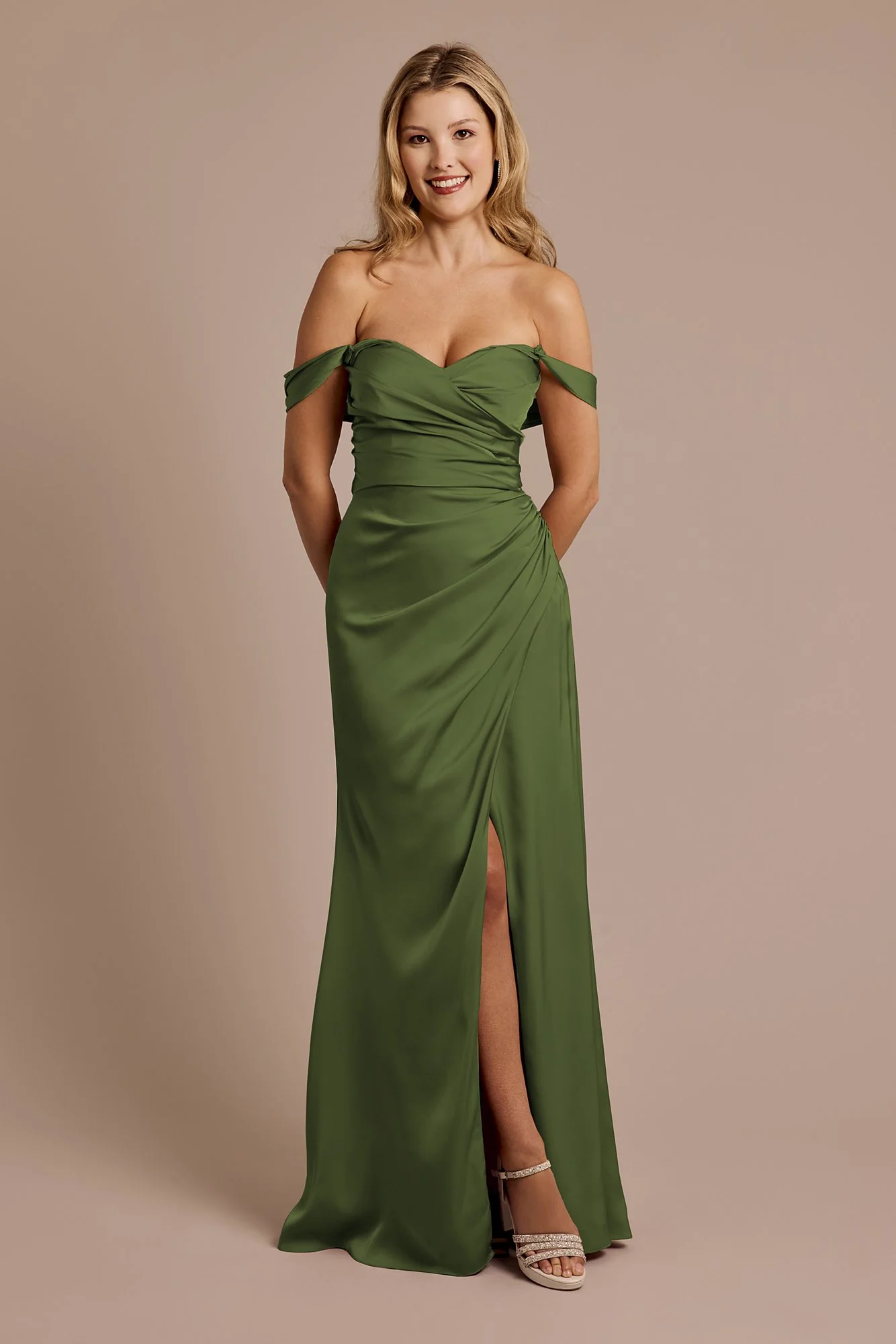 Matte Satin Off-the-Shoulder Sheath Dress - Image 14