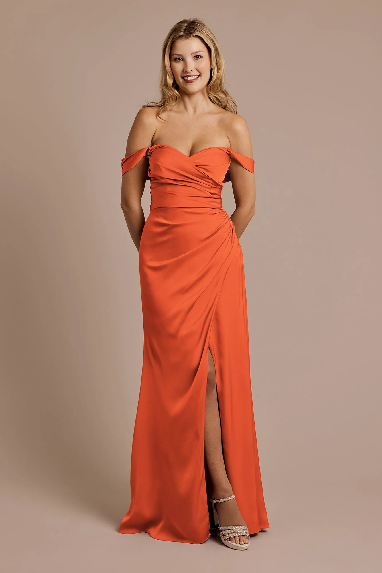 Matte Satin Off-the-Shoulder Sheath Dress - Image 15