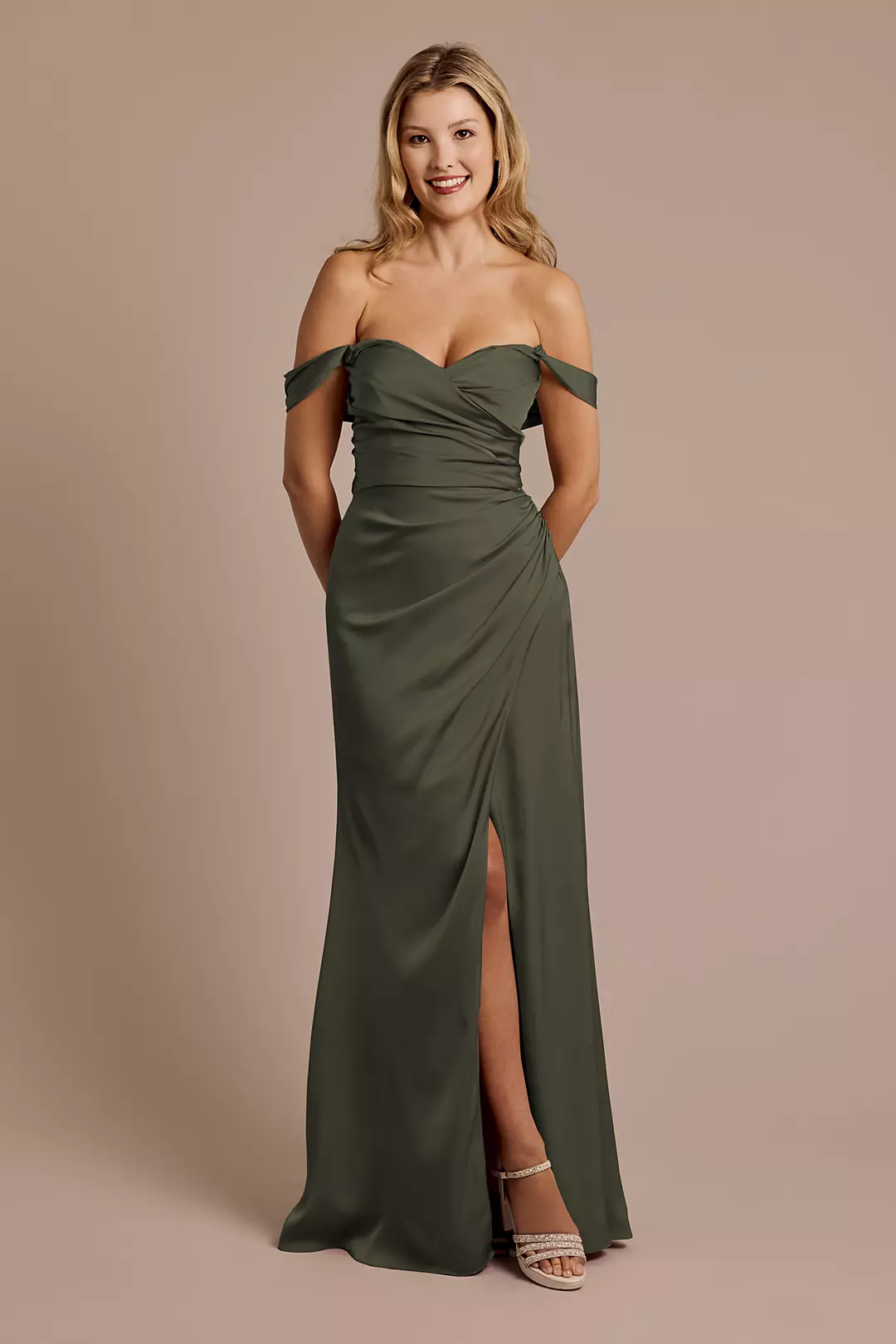 Matte Satin Off-the-Shoulder Sheath Dress - Image 68