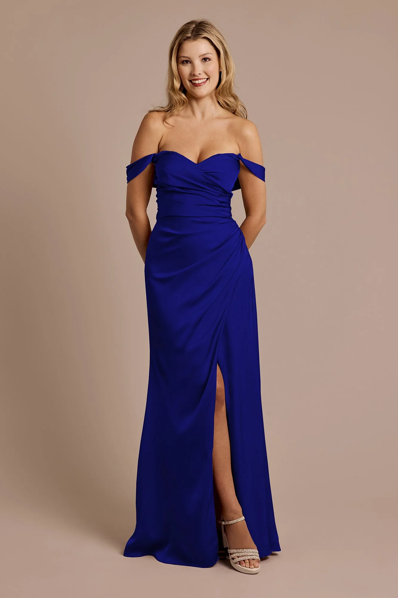 Matte Satin Off-the-Shoulder Sheath Dress - Image 9