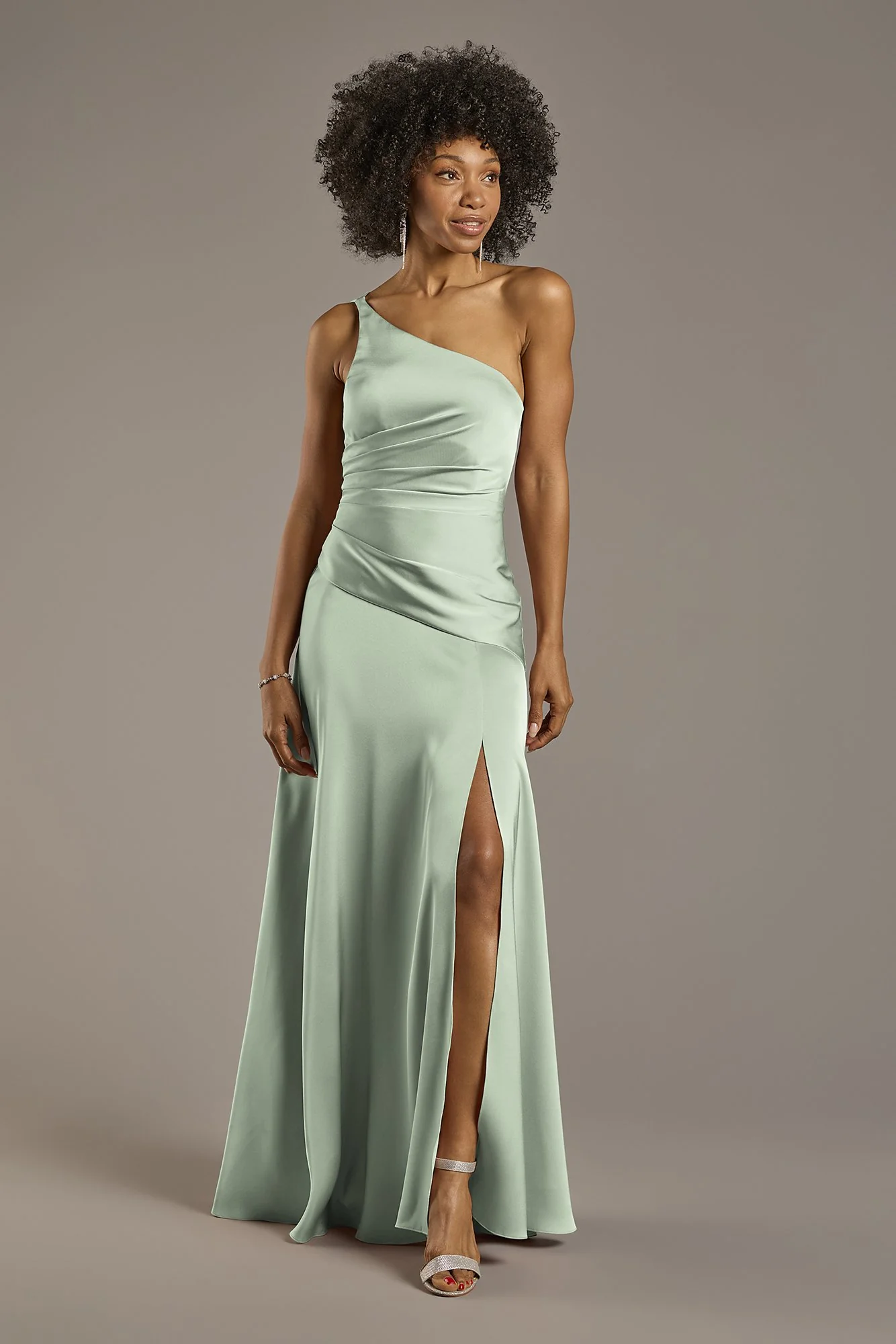 Matte Satin One-Shoulder Drop Waist Dress - Image 12