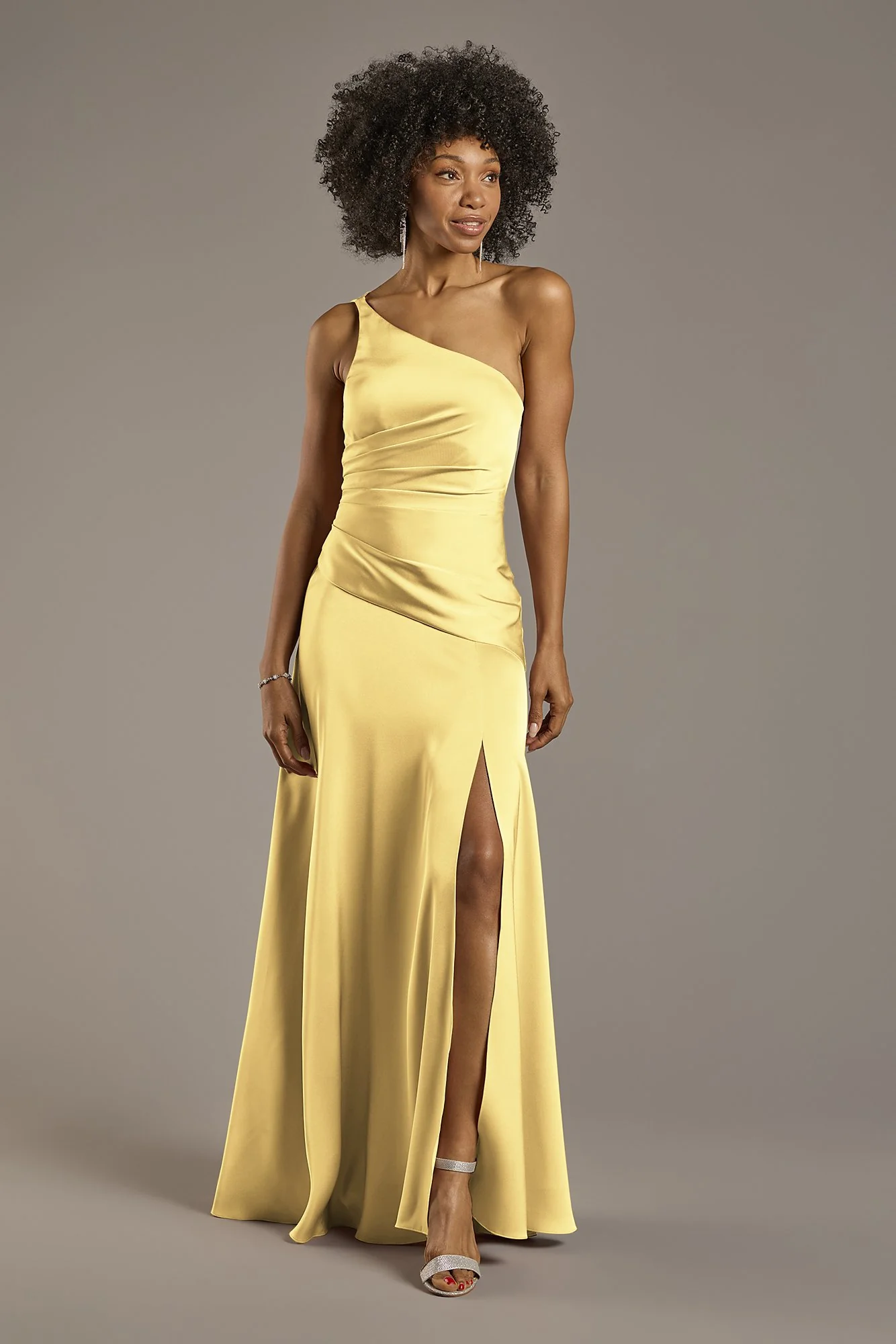 Matte Satin One-Shoulder Drop Waist Dress - Image 17