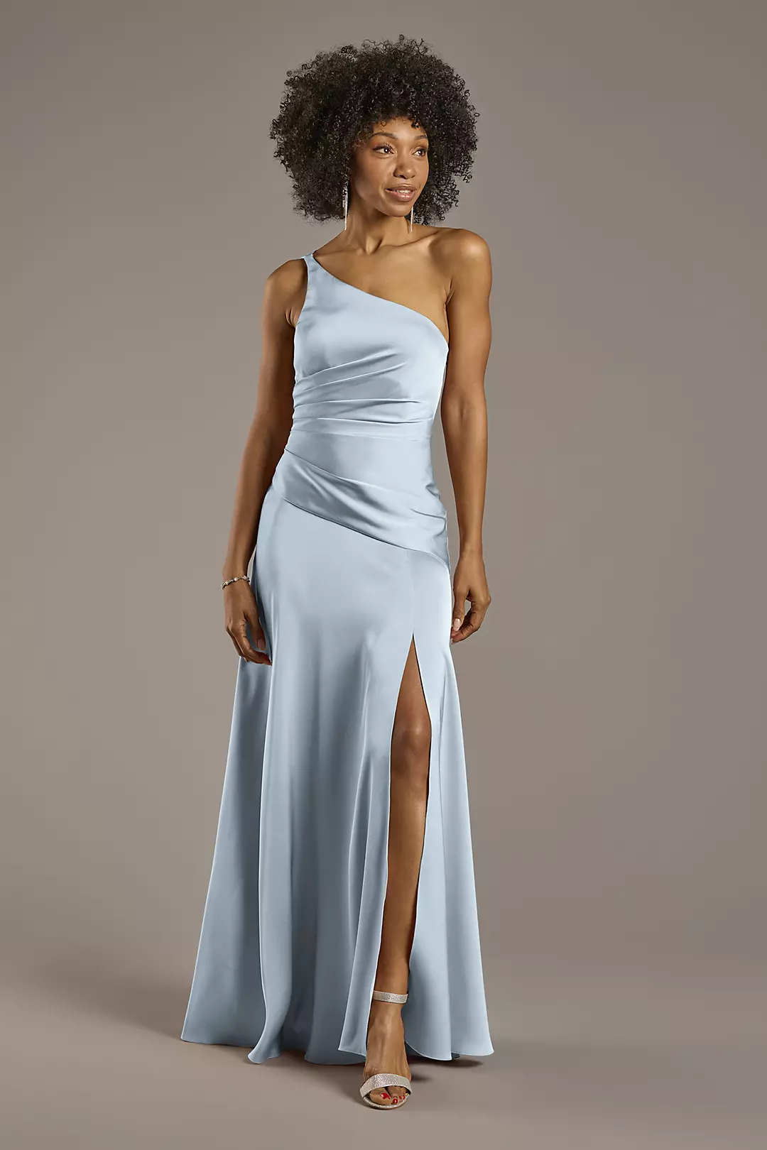 Matte Satin One-Shoulder Drop Waist Dress - Image 21