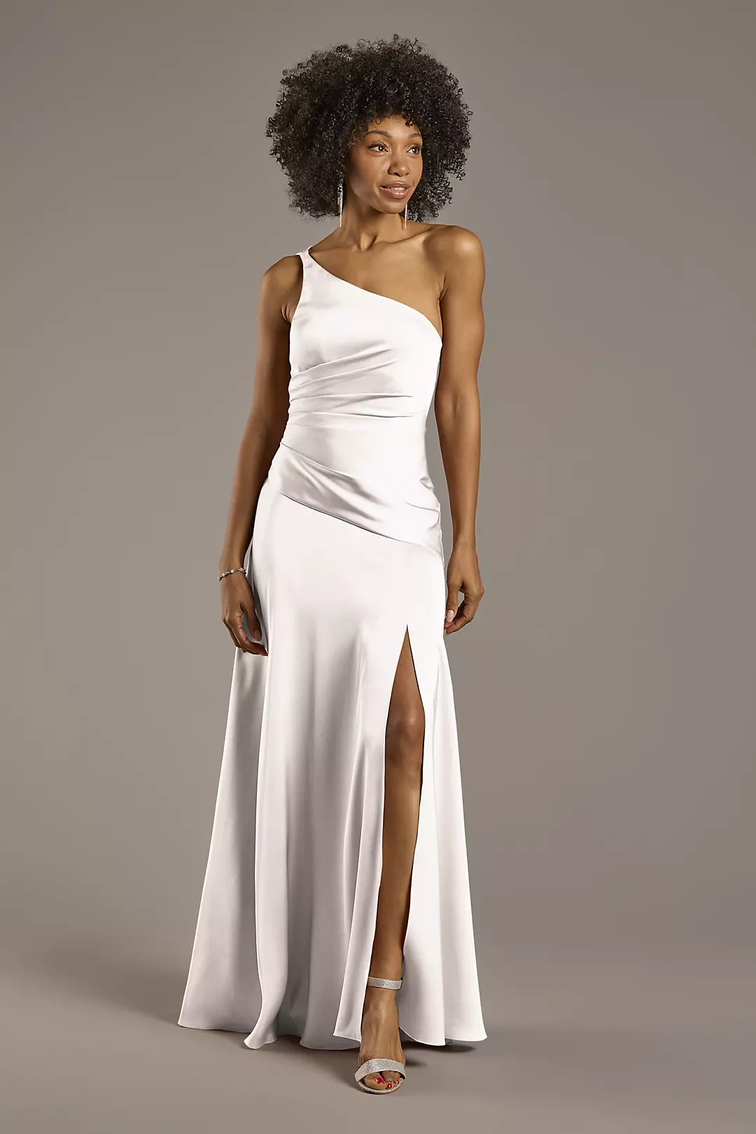 Matte Satin One-Shoulder Drop Waist Dress - Image 22