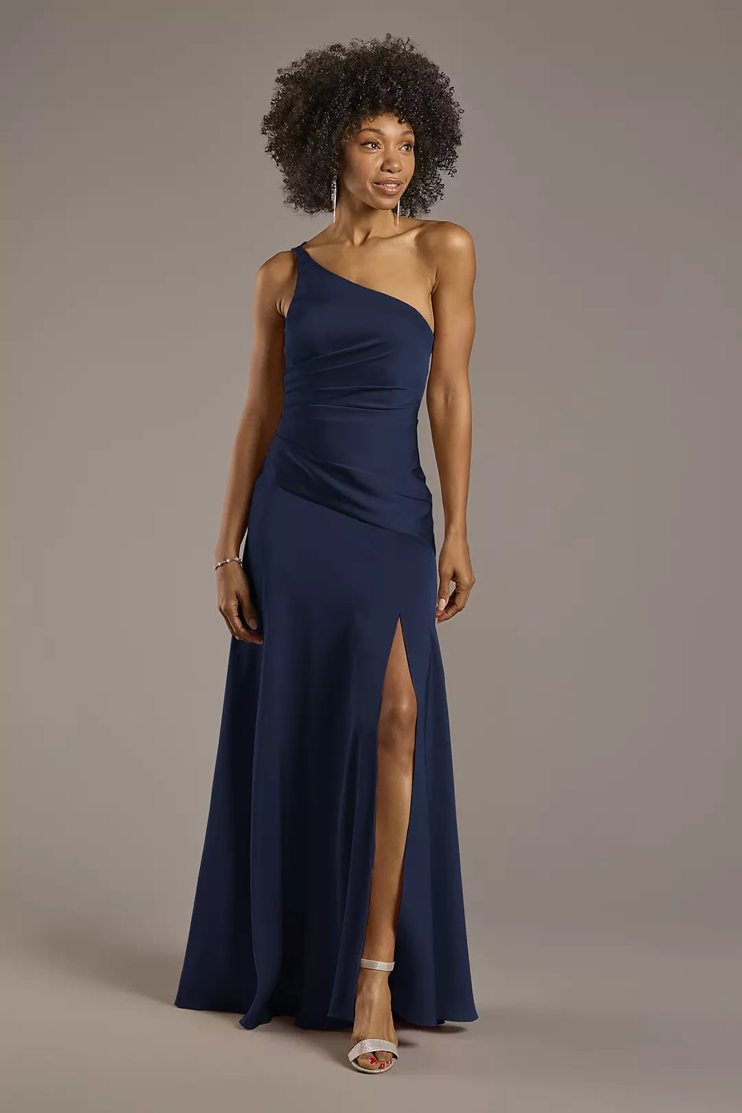 Matte Satin One-Shoulder Drop Waist Dress - Image 34