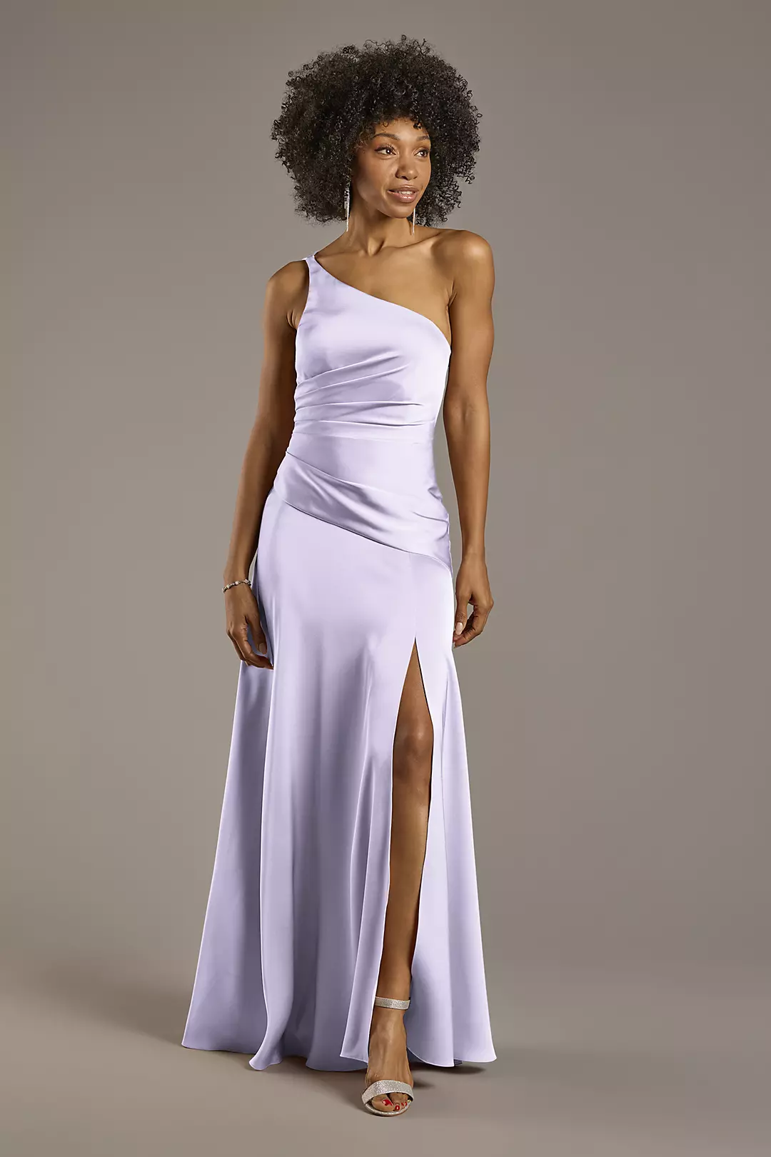 Matte Satin One-Shoulder Drop Waist Dress - Image 37